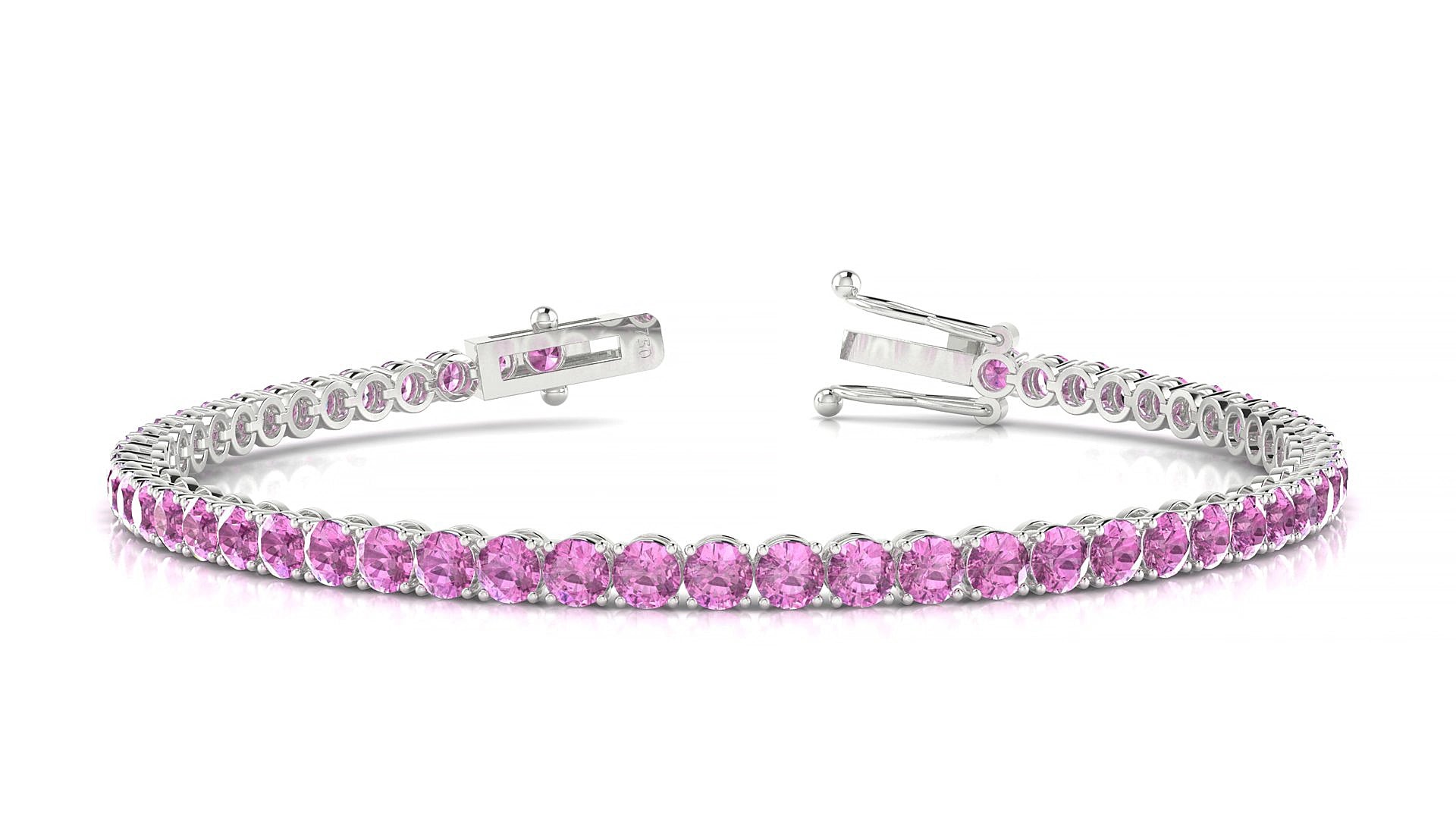 Firenze | 18k White Gold 3 mm Round Natural Pink Sapphire 18 cm Tennis Bracelet