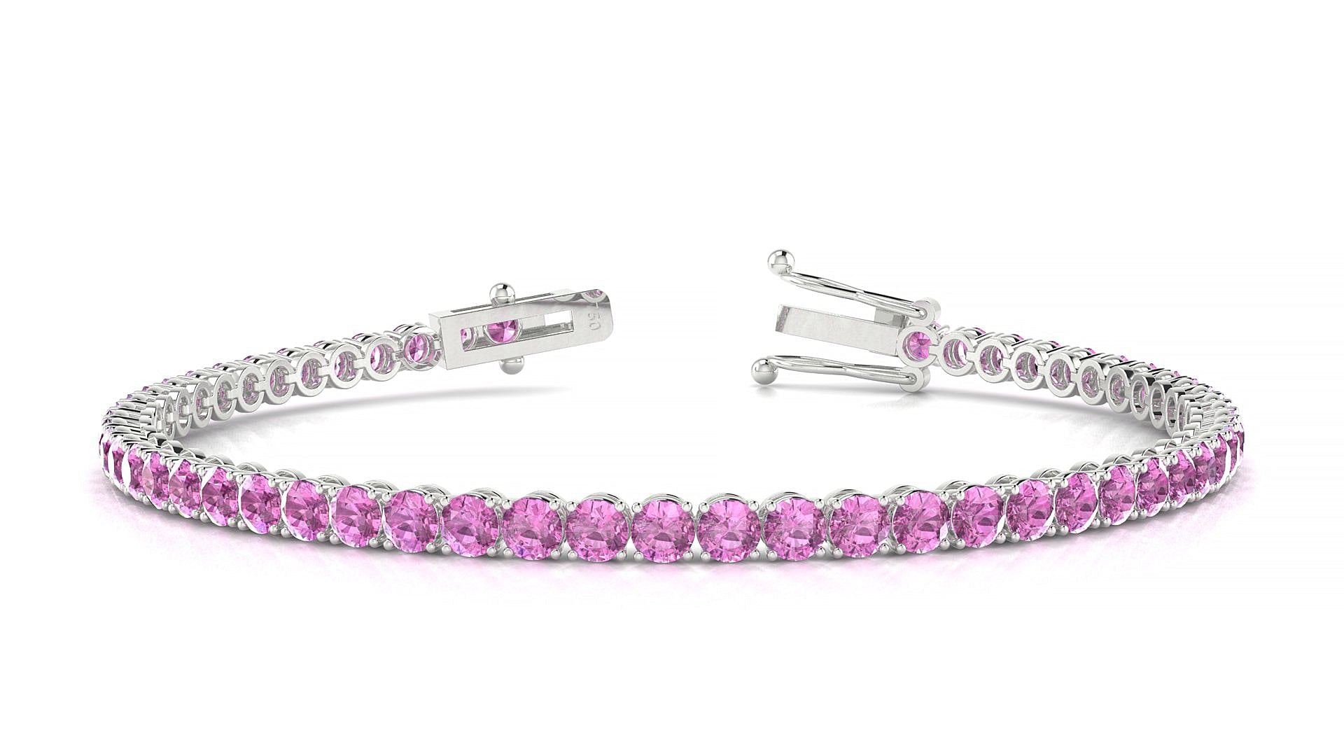 Firenze | 18k White Gold 3 mm Round Natural Pink Sapphire Tennis Bracelet