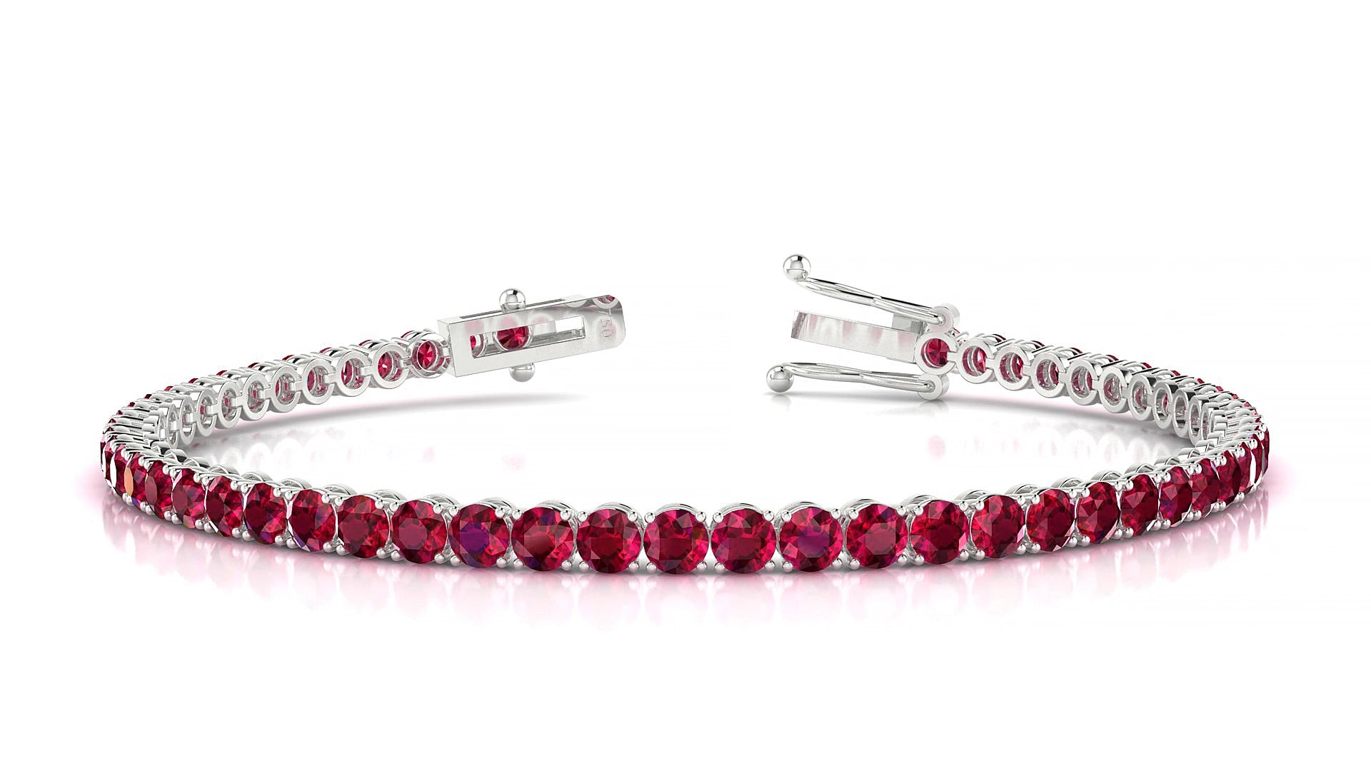 Firenze | 18k White Gold 3 mm Round Natural Ruby 15 cm Tennis Bracelet
