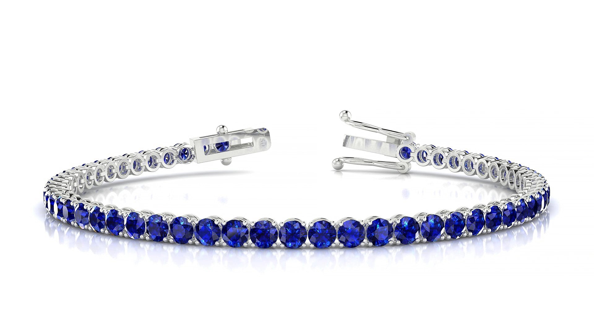 Firenze | 18k White Gold 3 mm Round Natural Sapphire 15 cm Tennis Bracelet
