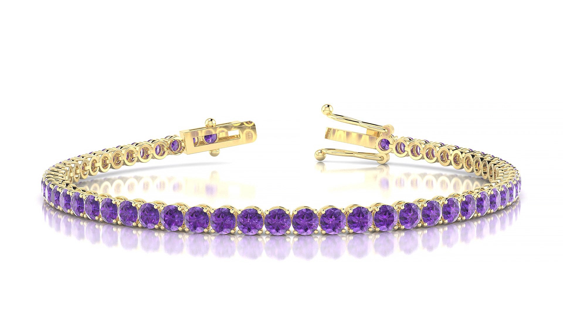 Firenze | 18k Yellow Gold 3 mm Round Natural Amethyst 19 cm Tennis Bracelet