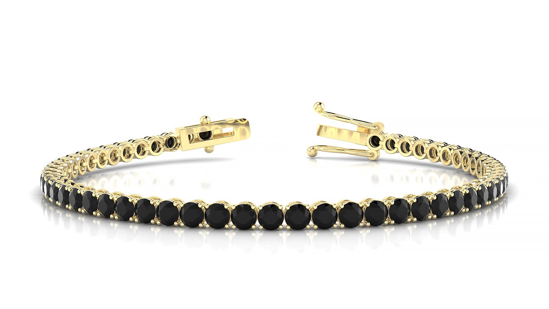 Firenze | 18k Yellow Gold 3 mm Round Natural Black Diamond 15 cm Tennis Bracelet