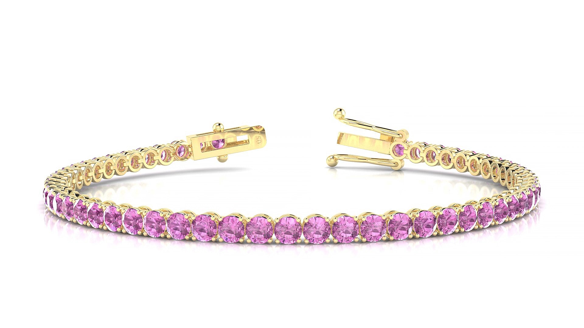 Firenze | 18k Yellow Gold 3 mm Round Natural Pink Sapphire 19 cm Tennis Bracelet