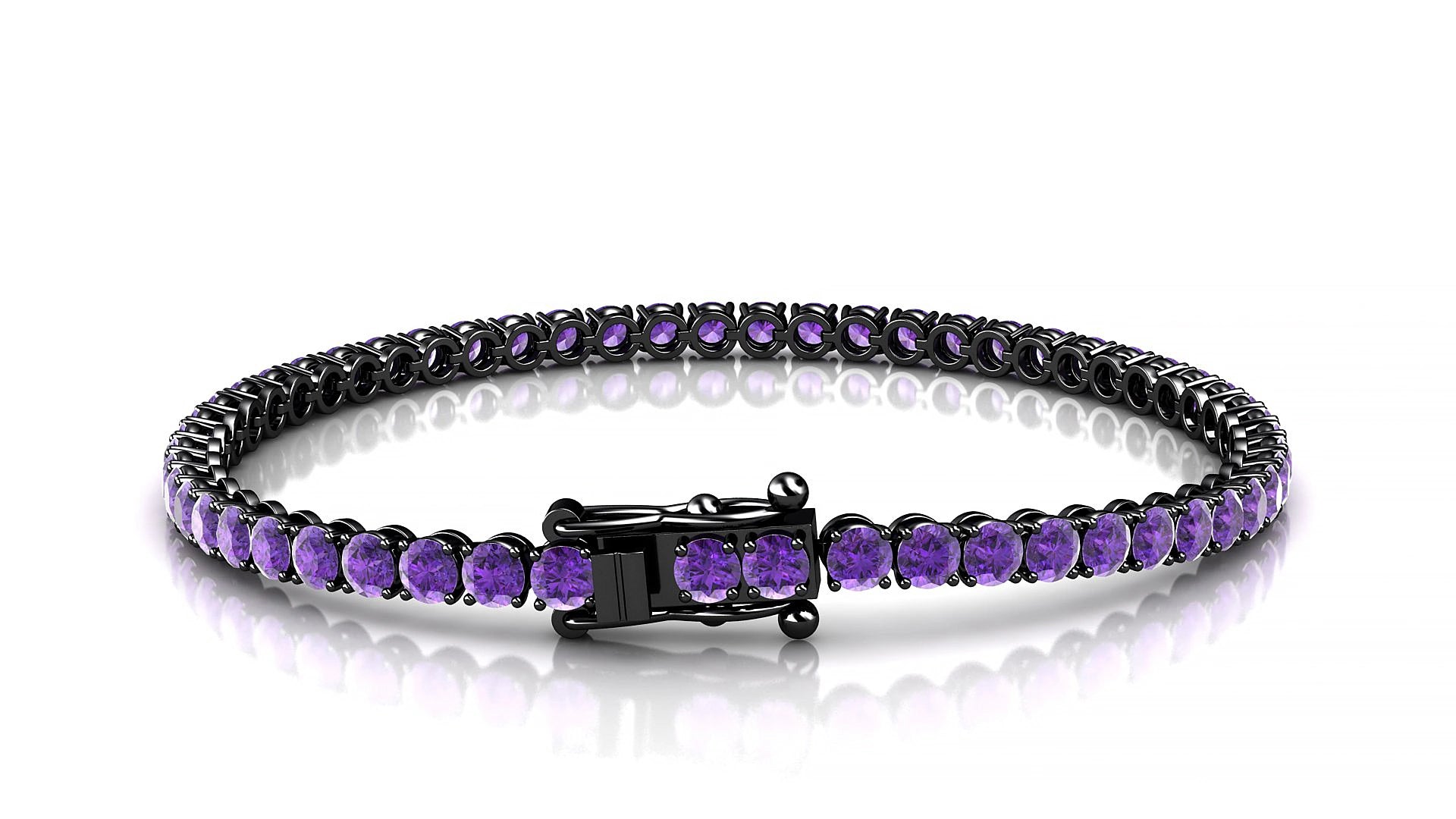 Firenze | 18k Black Gold 3 mm Round Natural Amethyst 20 cm Tennis Bracelet