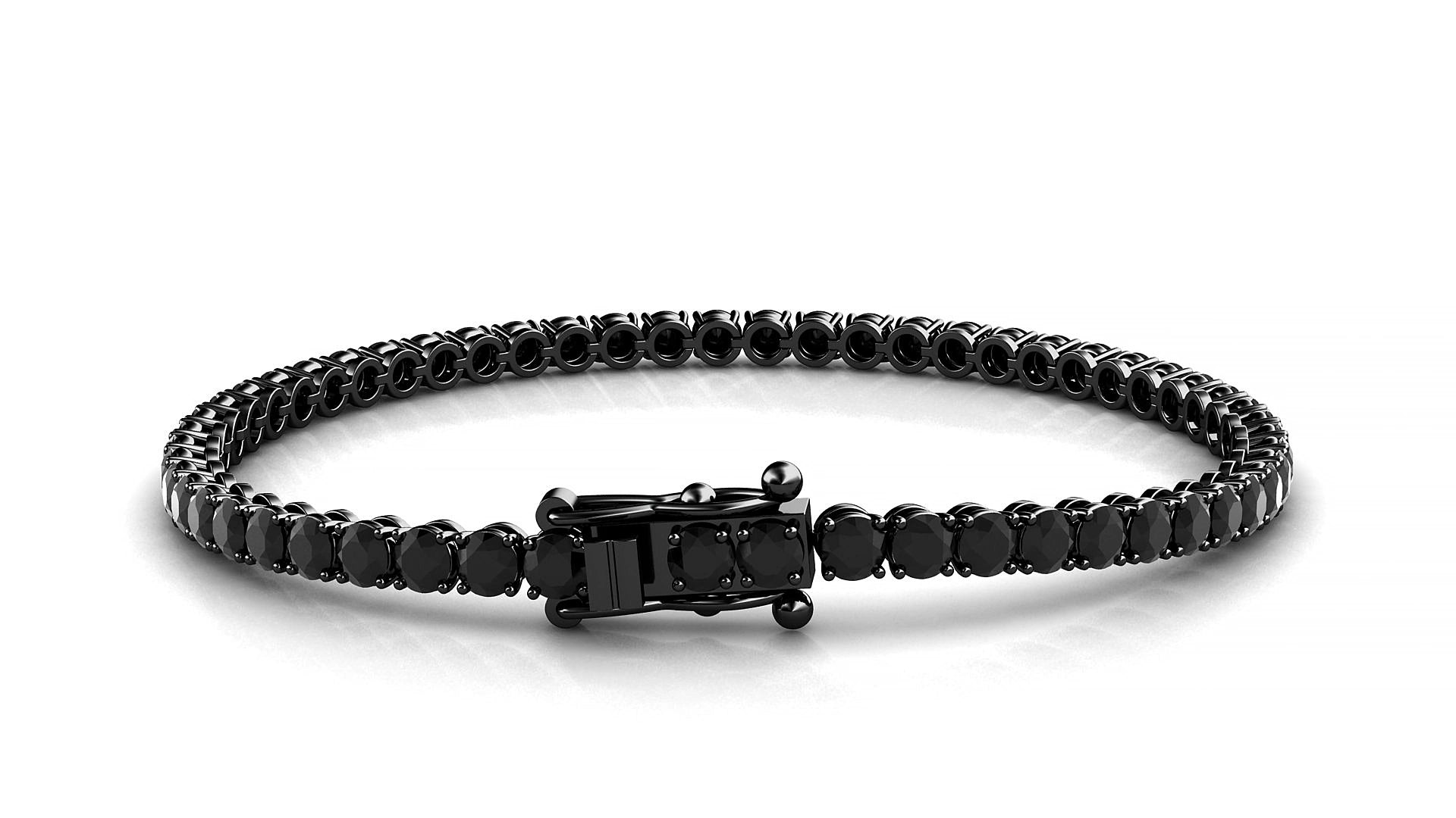 Firenze | 18k Black Gold 3 mm Round Natural Black Diamond 17 cm Tennis Bracelet