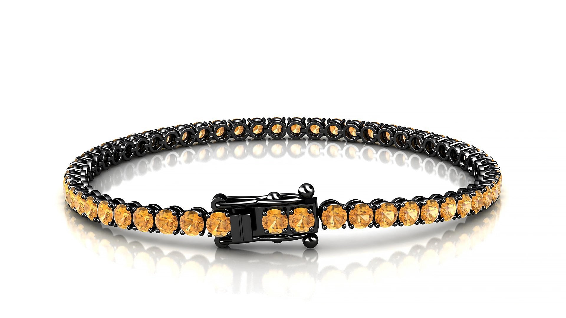 Firenze | 18k Black Gold 3 mm Round Natural Citrine 20 cm Tennis Bracelet