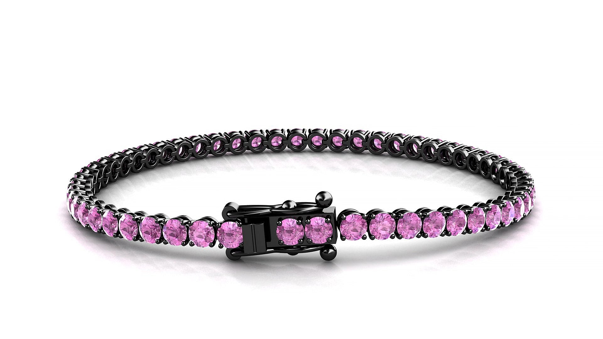 Firenze | 18k Black Gold 3 mm Round Natural Pink Sapphire 19 cm Tennis Bracelet