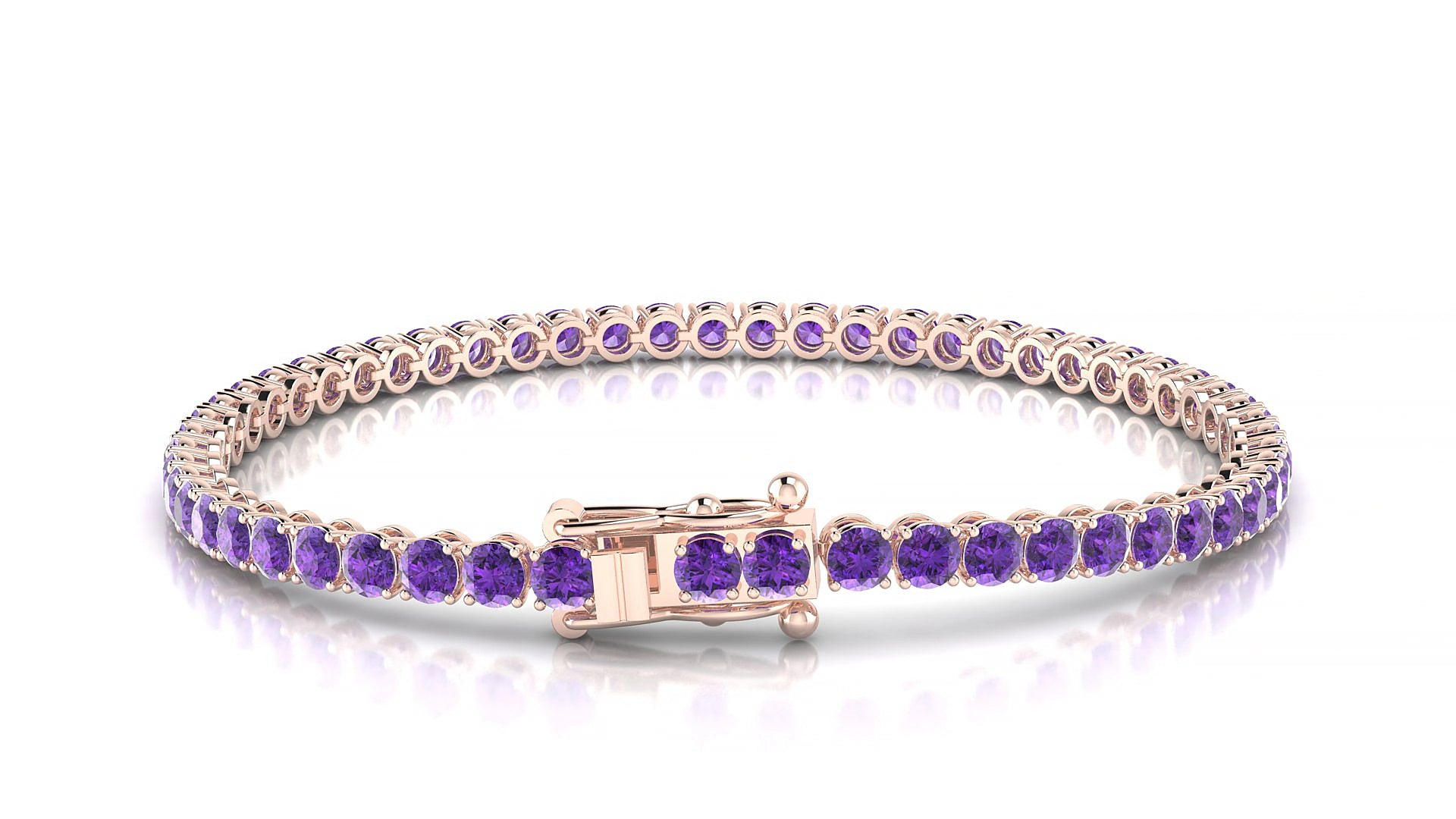 Firenze | 18k Rose Gold 3 mm Round Natural Amethyst 17 cm Tennis Bracelet