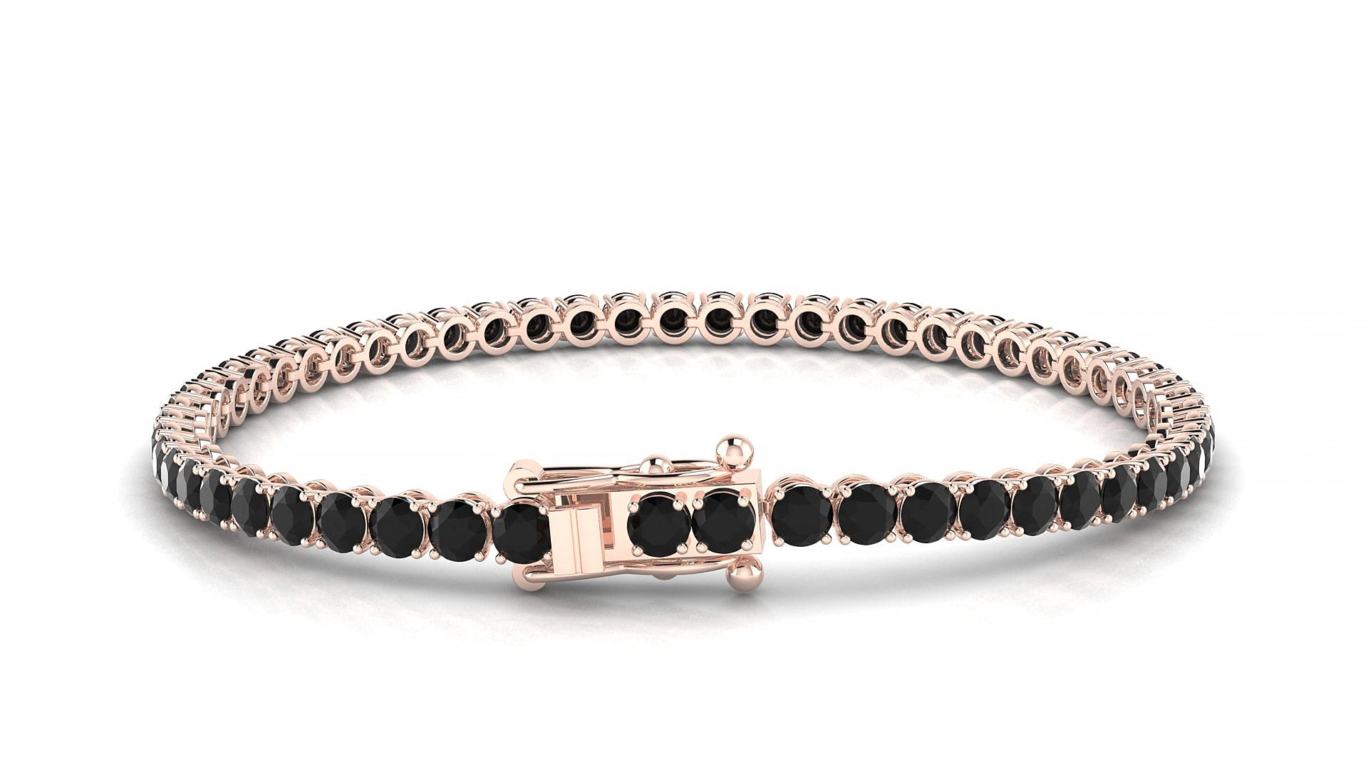 Firenze | 18k Rose Gold 3 mm Round Natural Black Diamond 15 cm Tennis Bracelet