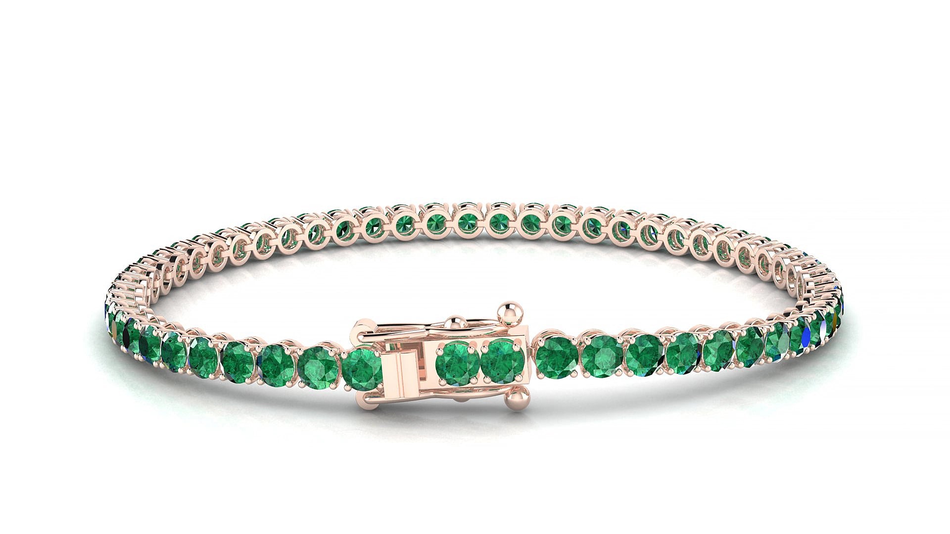 Firenze | 18k Rose Gold 3 mm Round Natural Emerald 18 cm Tennis Bracelet