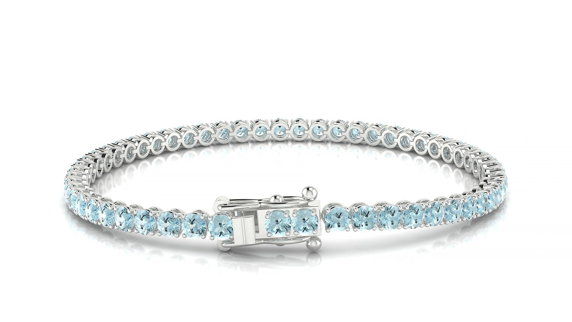 Firenze | 18k White Gold 3 mm Round Natural Aquamarine 19 cm Tennis Bracelet