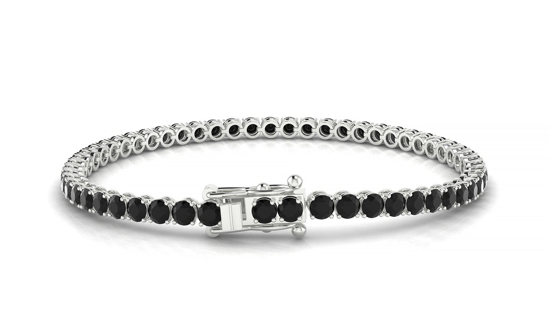 Firenze | 18k White Gold 3 mm Round Natural Black Diamond Tennis Bracelet