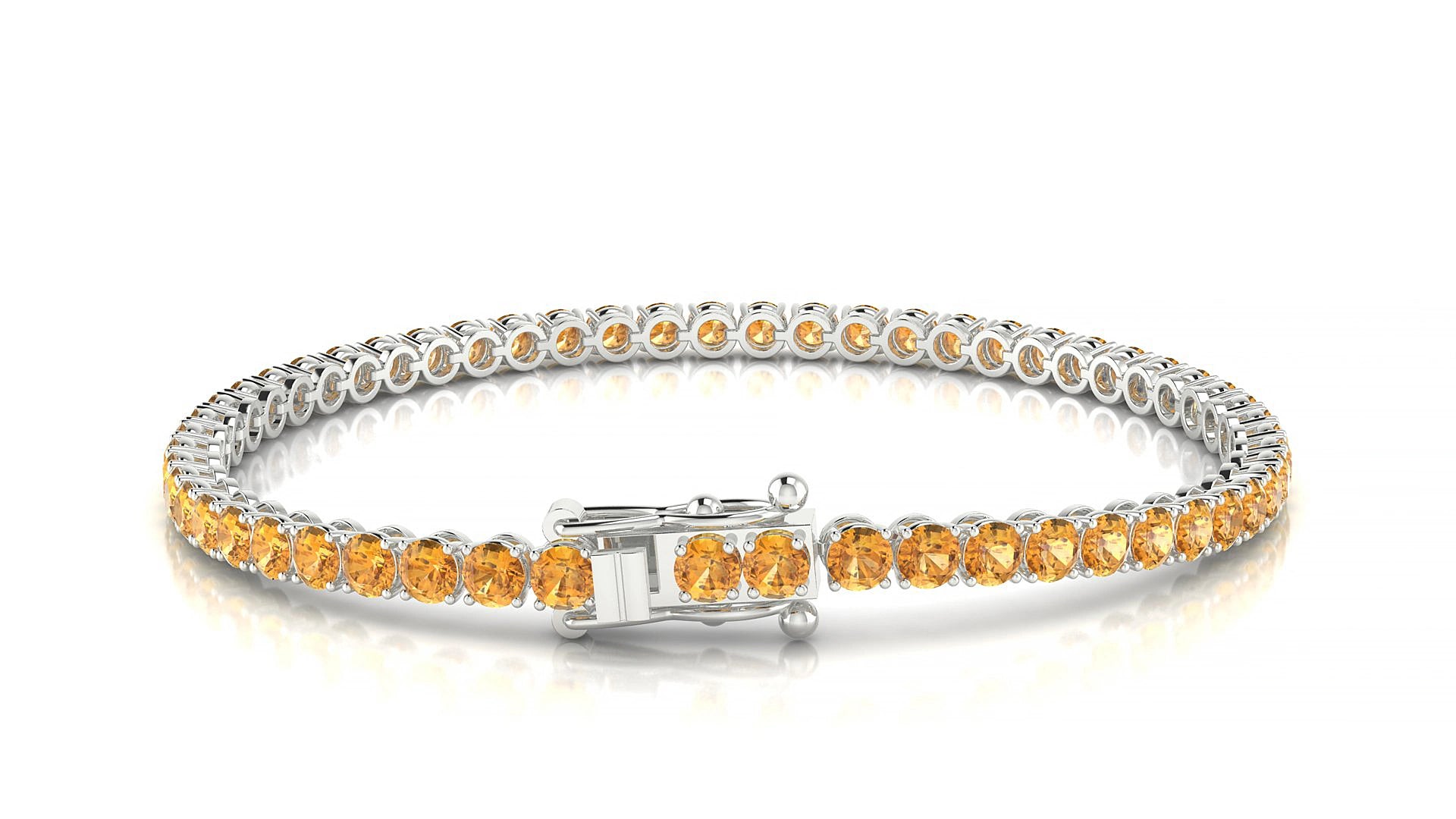 Firenze | 18k White Gold 3 mm Round Natural Citrine 15 cm Tennis Bracelet