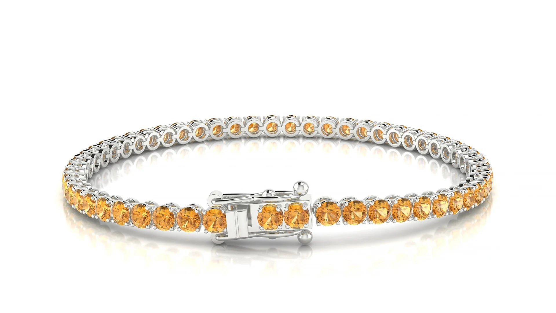 Firenze | 18k White Gold 3 mm Round Natural Citrine Tennis Bracelet