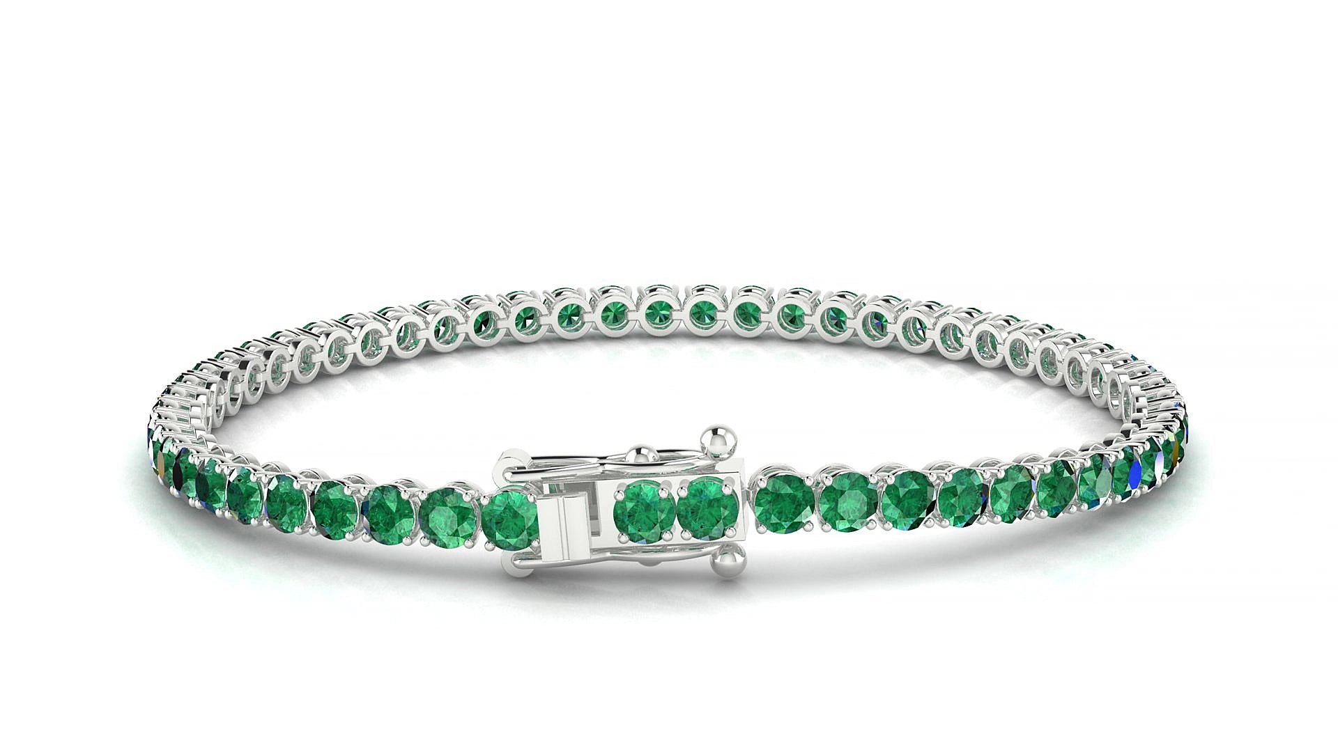Firenze | 18k White Gold 3 mm Round Natural Emerald 15 cm Tennis Bracelet
