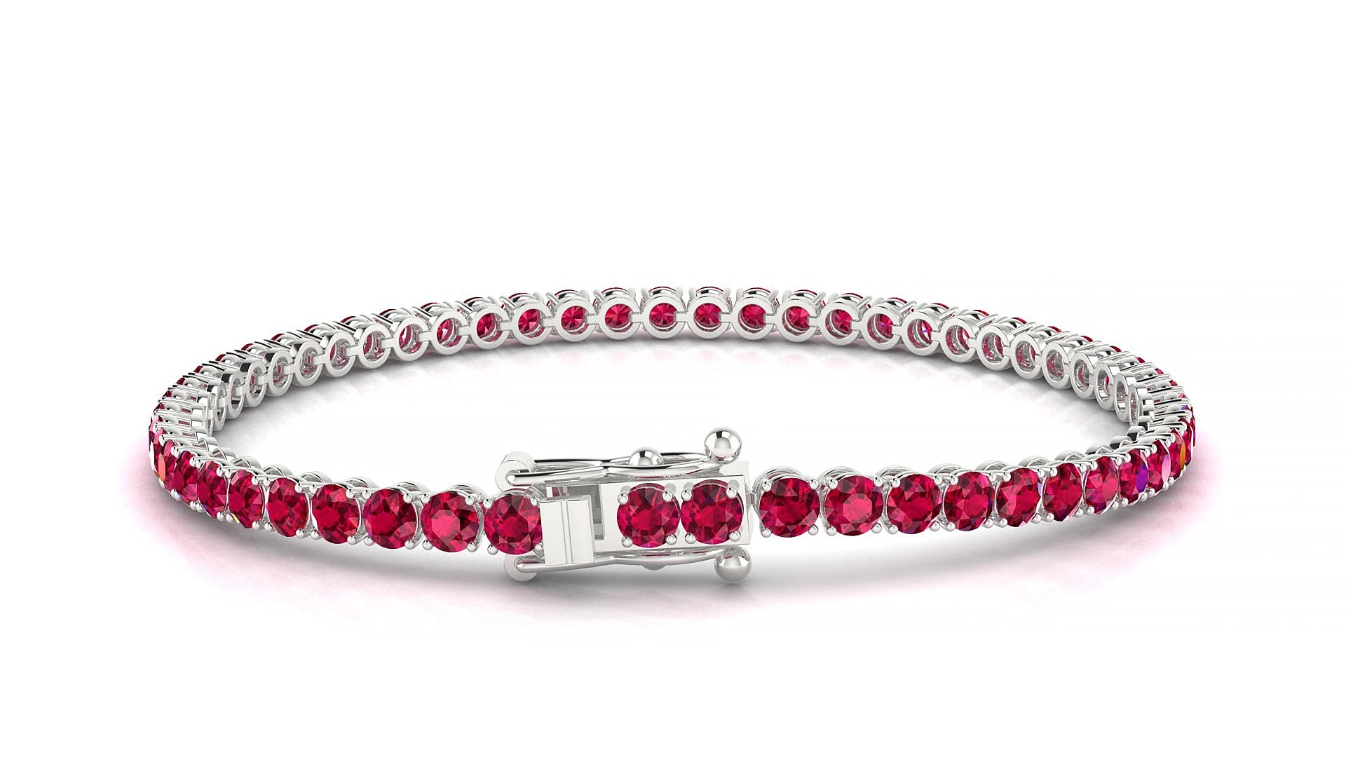 Firenze | 18k White Gold 3 mm Round Natural Ruby 17 cm Tennis Bracelet