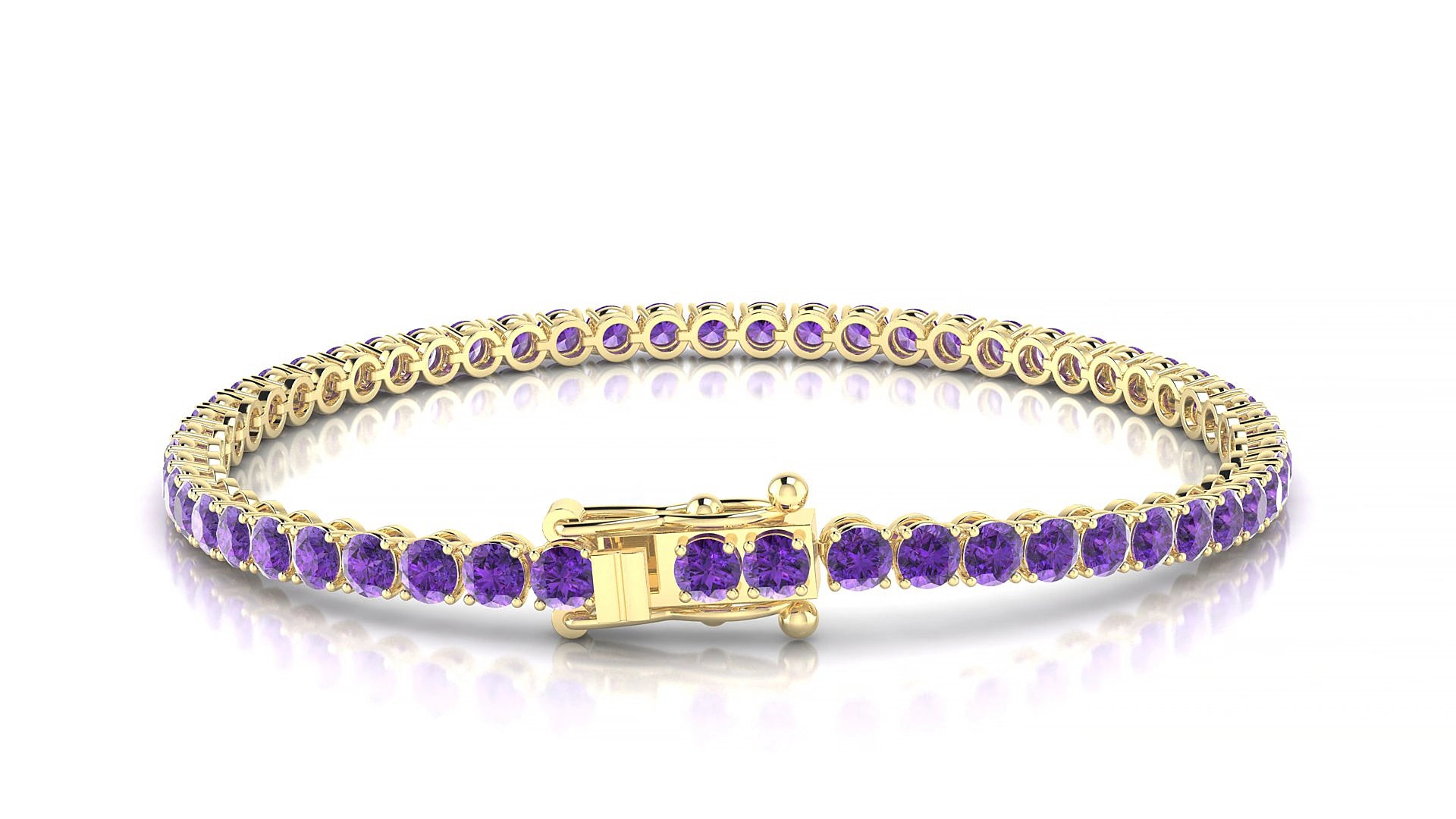 Firenze | 18k Yellow Gold 3 mm Round Natural Amethyst 20 cm Tennis Bracelet