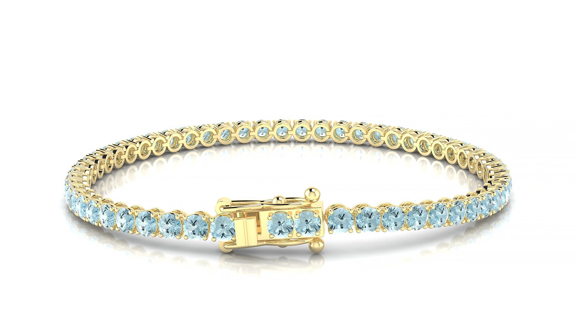 Firenze | 18k Yellow Gold 3 mm Round Natural Aquamarine 20 cm Tennis Bracelet
