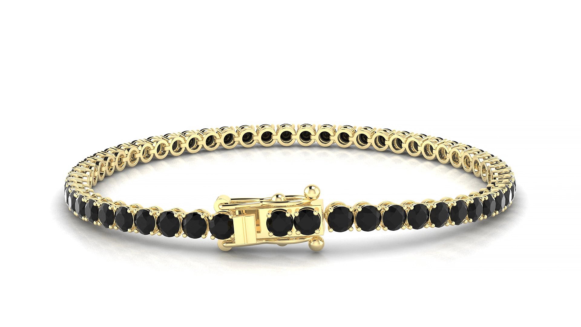 Firenze | 18k Yellow Gold 3 mm Round Natural Black Diamond 20 cm Tennis Bracelet