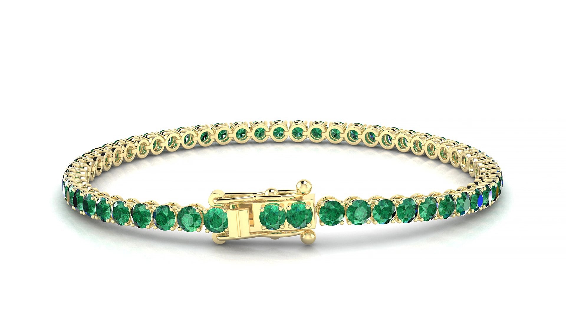 Firenze | 18k Yellow Gold 3 mm Round Natural Emerald 17 cm Tennis Bracelet