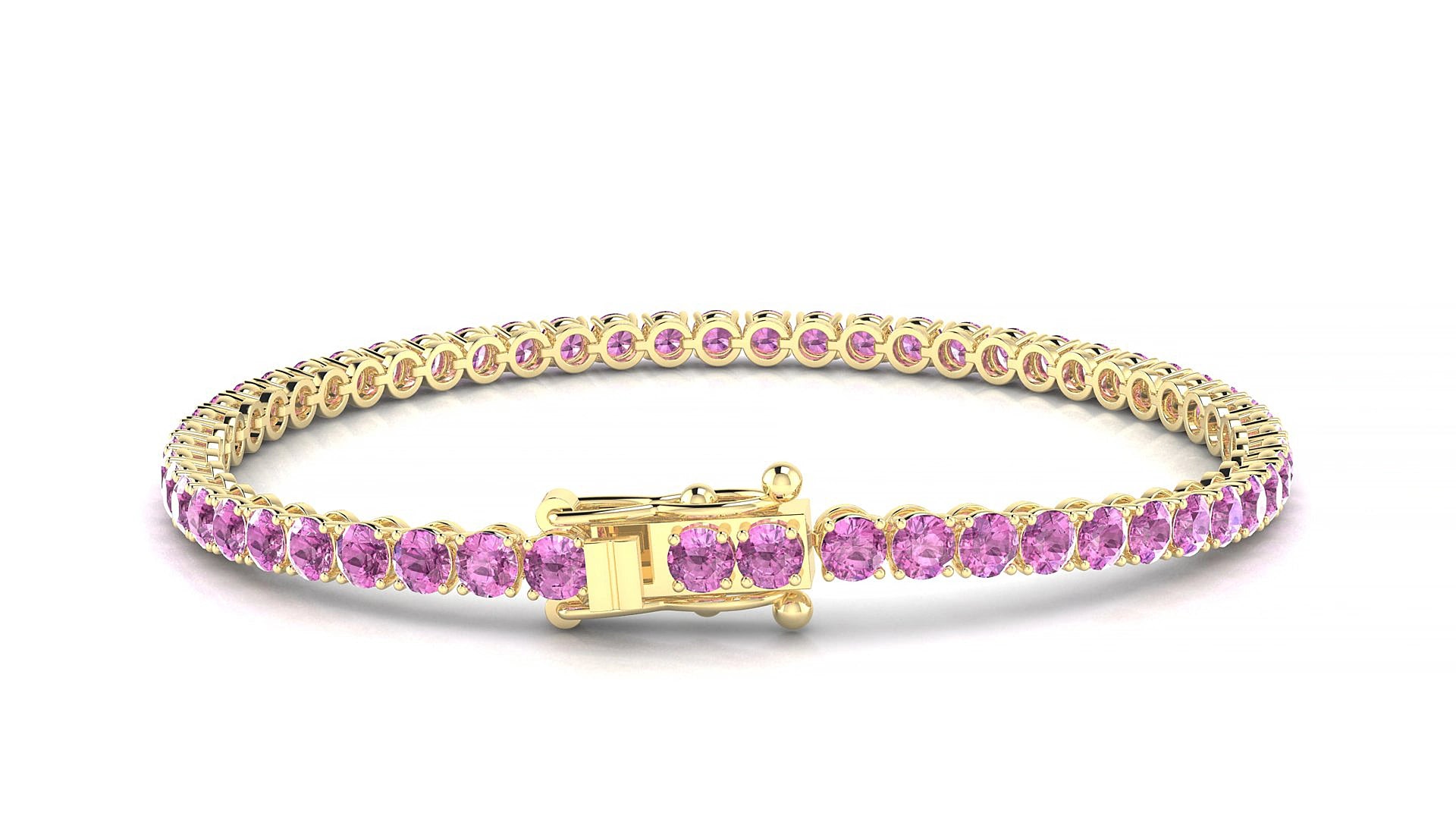 Firenze | 18k Yellow Gold 3 mm Round Natural Pink Sapphire 18 cm Tennis Bracelet