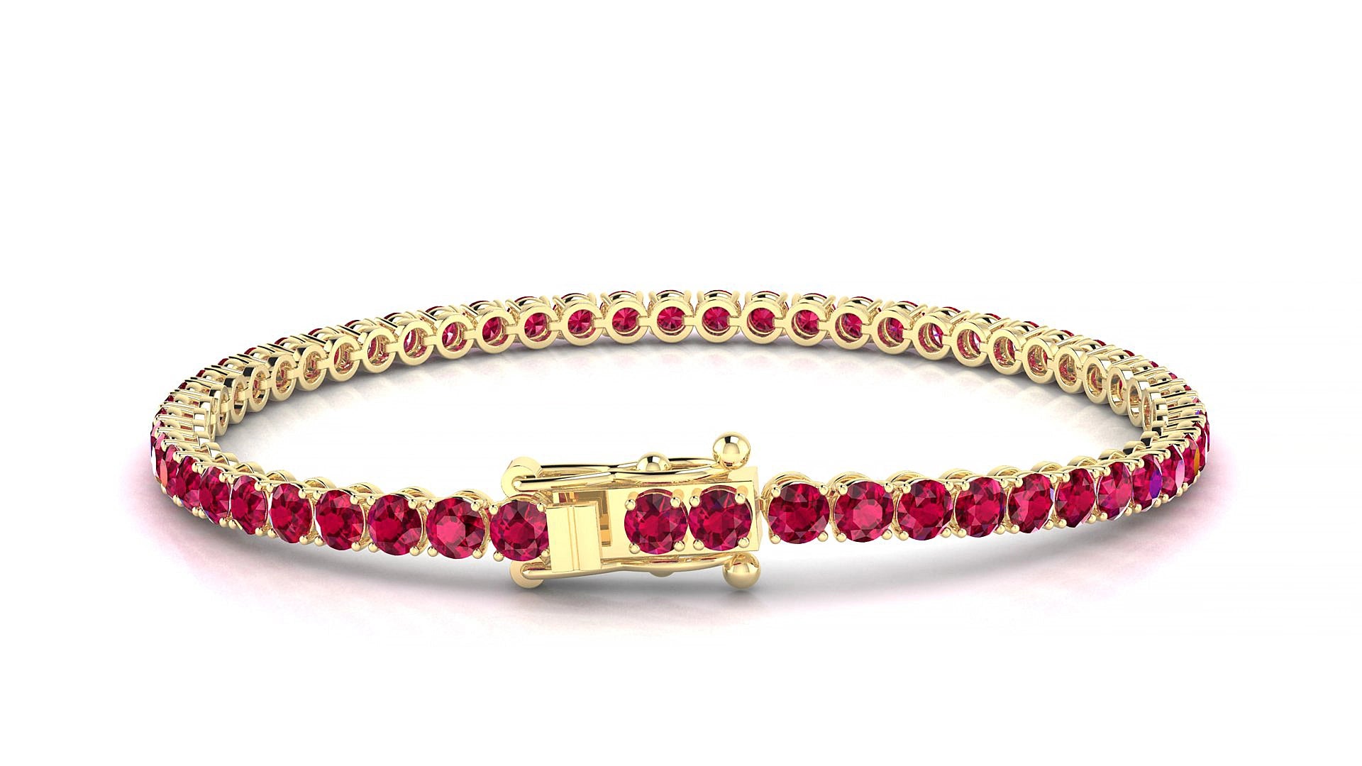 Firenze | 18k Yellow Gold 3 mm Round Natural Ruby 15 cm Tennis Bracelet