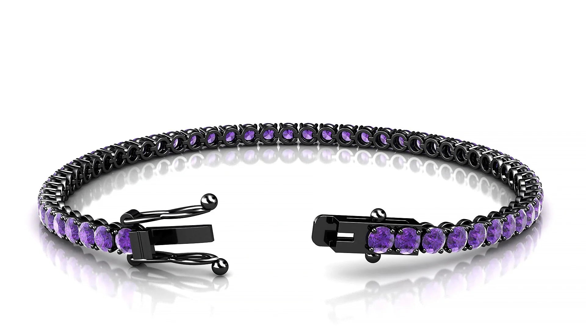 Firenze | 18k Black Gold 3 mm Round Natural Amethyst Tennis Bracelet