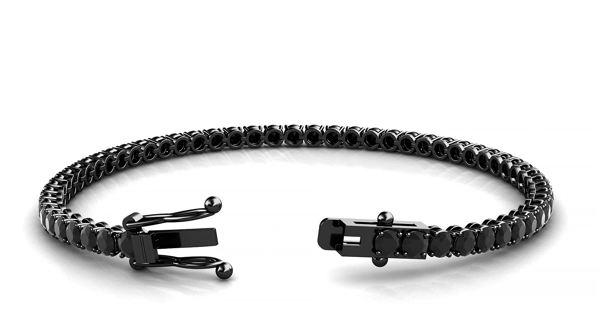 Firenze | 18k Black Gold 3 mm Round Natural Black Diamond 19 cm Tennis Bracelet