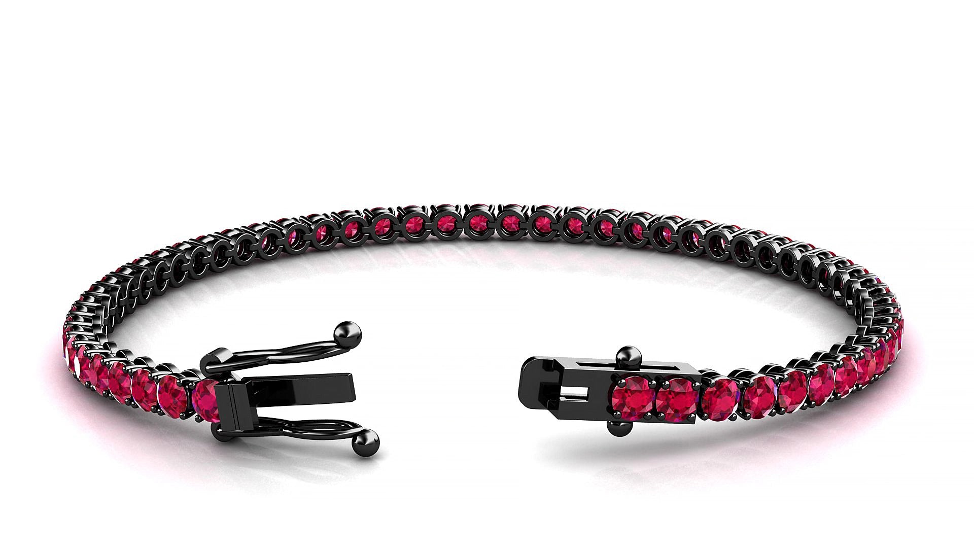 Firenze | 18k Black Gold 3 mm Round Natural Ruby 16 cm Tennis Bracelet