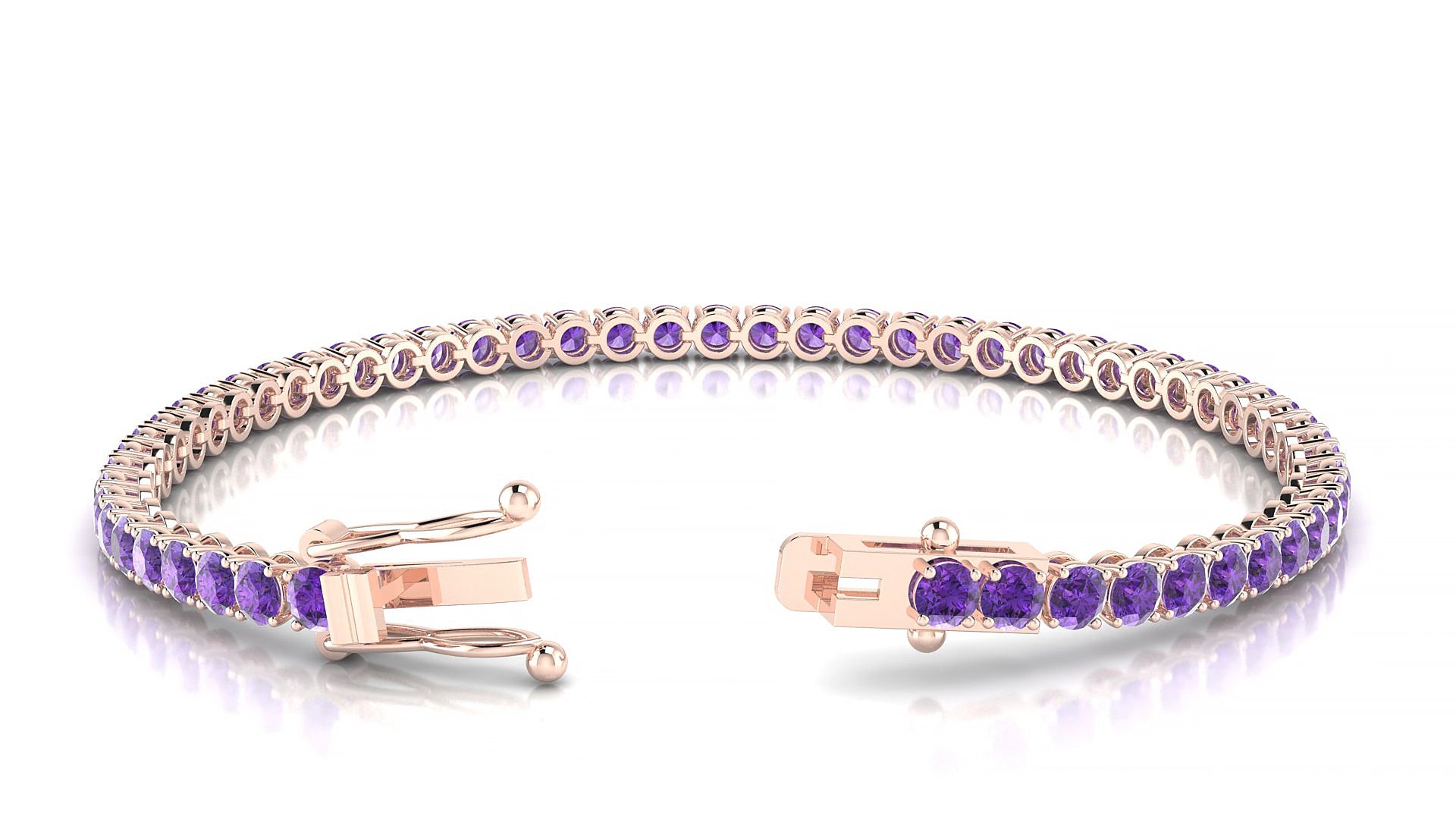 Firenze | 18k Rose Gold 3 mm Round Natural Amethyst 17 cm Tennis Bracelet