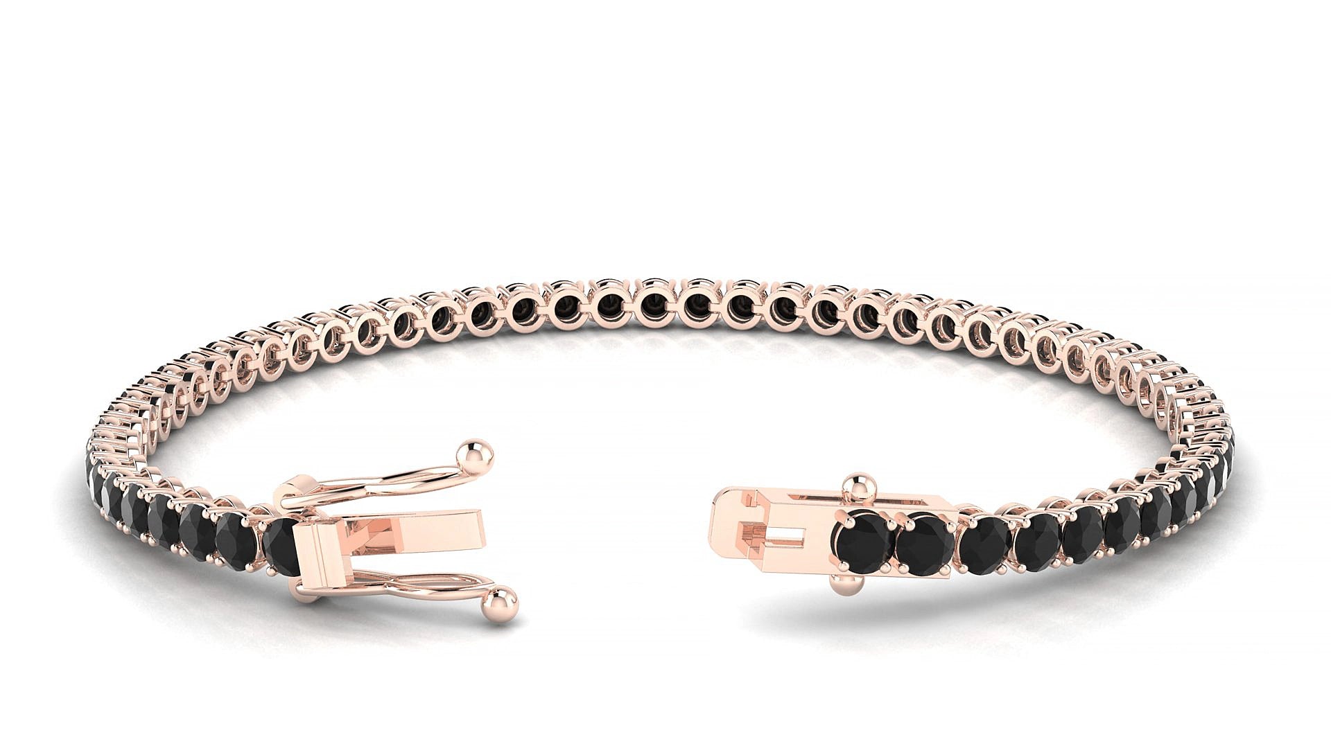 Firenze | 18k Rose Gold 3 mm Round Natural Black Diamond 15 cm Tennis Bracelet