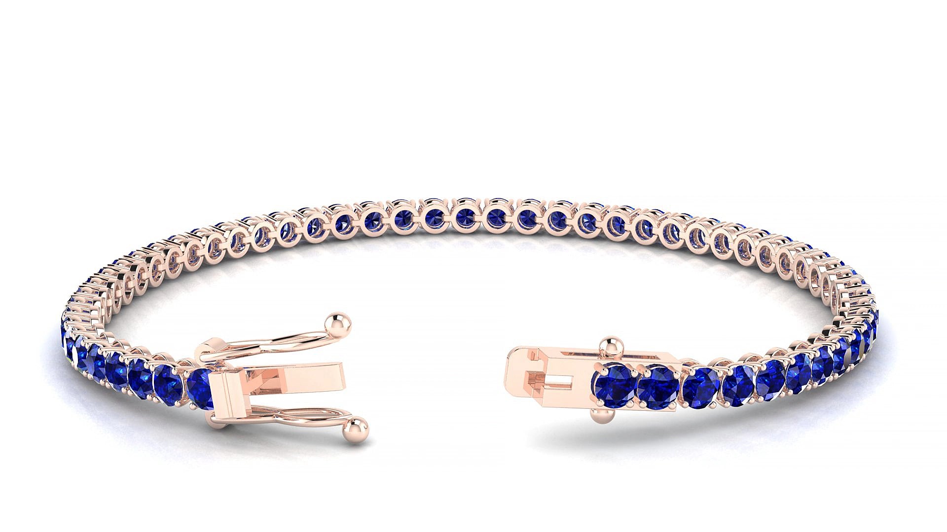 Firenze | 18k Rose Gold 3 mm Round Natural Sapphire 16 cm Tennis Bracelet