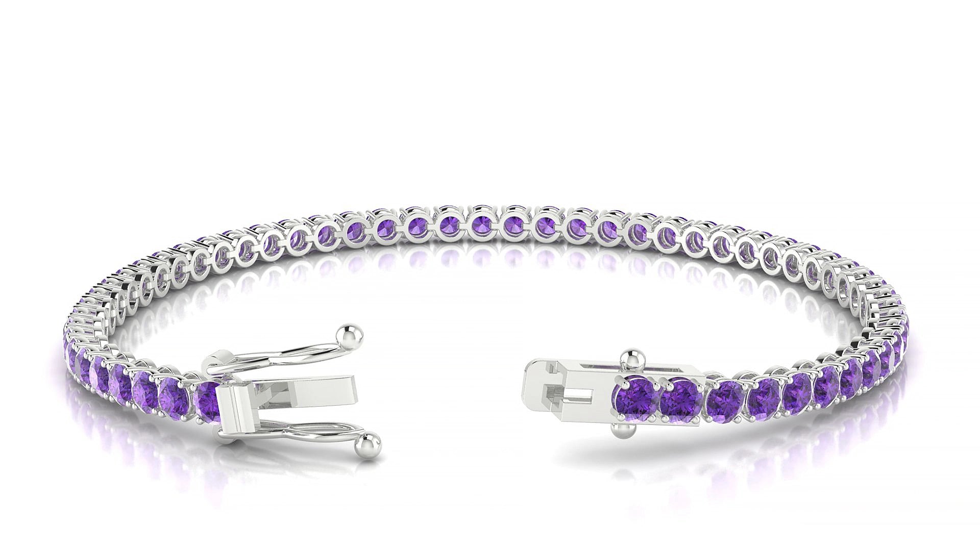 Firenze | 18k White Gold 3 mm Round Natural Amethyst 19 cm Tennis Bracelet