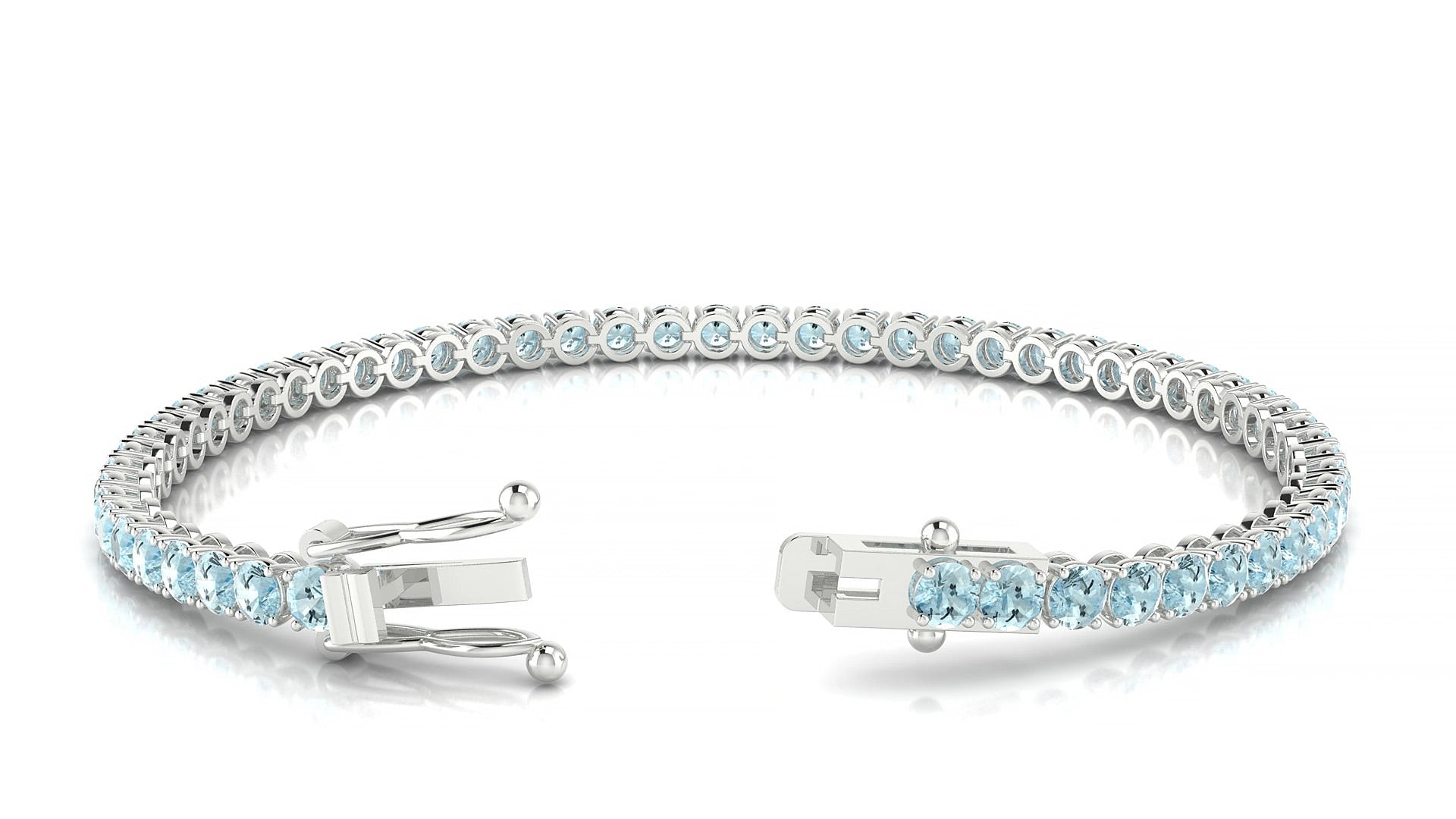 Firenze | 18k White Gold 3 mm Round Natural Aquamarine 20 cm Tennis Bracelet