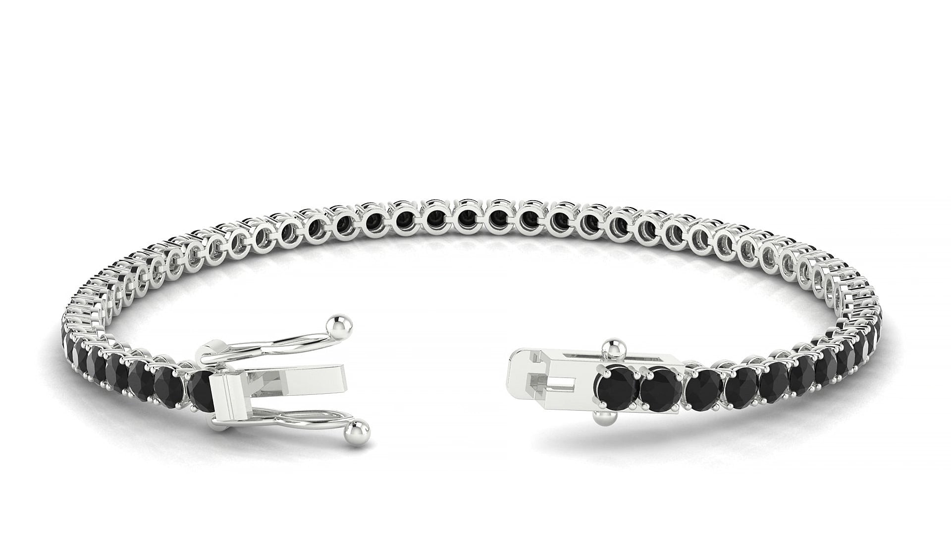 Firenze | 18k White Gold 3 mm Round Natural Black Diamond 15 cm Tennis Bracelet