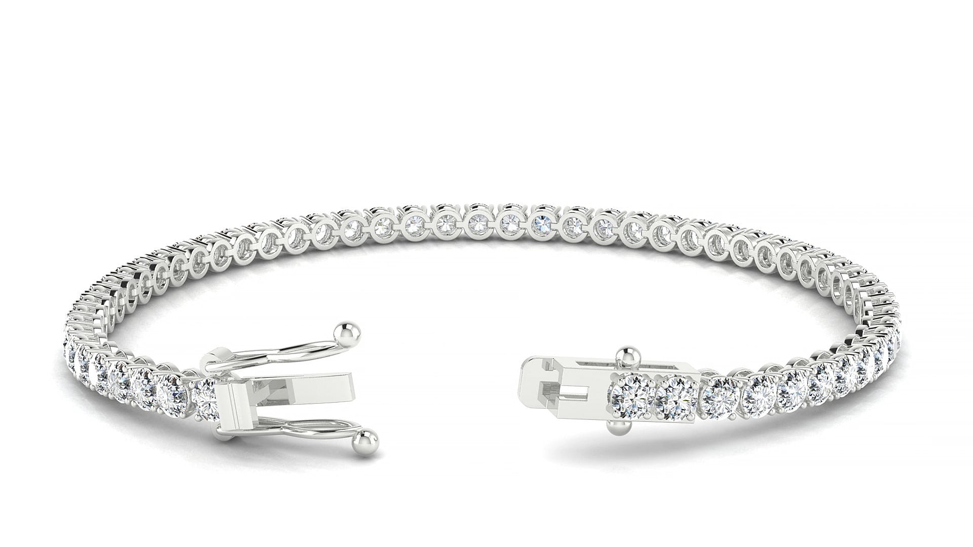 Firenze | 18k White Gold 3 mm Round Natural Diamond 15 cm Tennis Bracelet