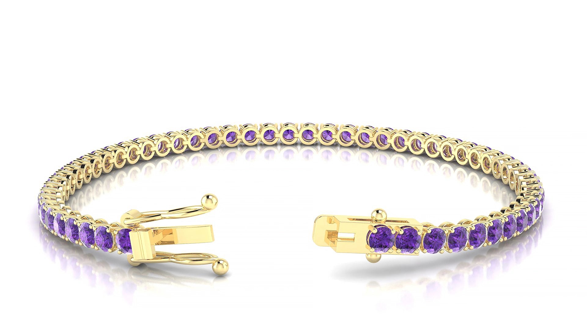 Firenze | 18k Yellow Gold 3 mm Round Natural Amethyst 15 cm Tennis Bracelet