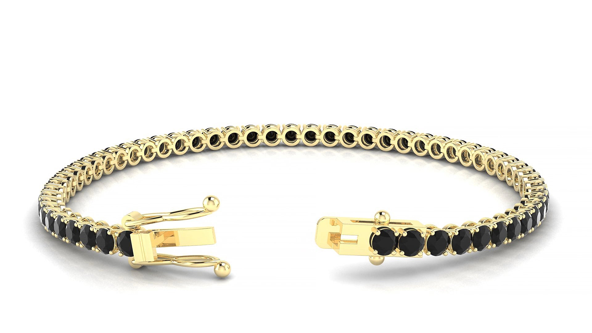 Firenze | 18k Yellow Gold 3 mm Round Natural Black Diamond 15 cm Tennis Bracelet