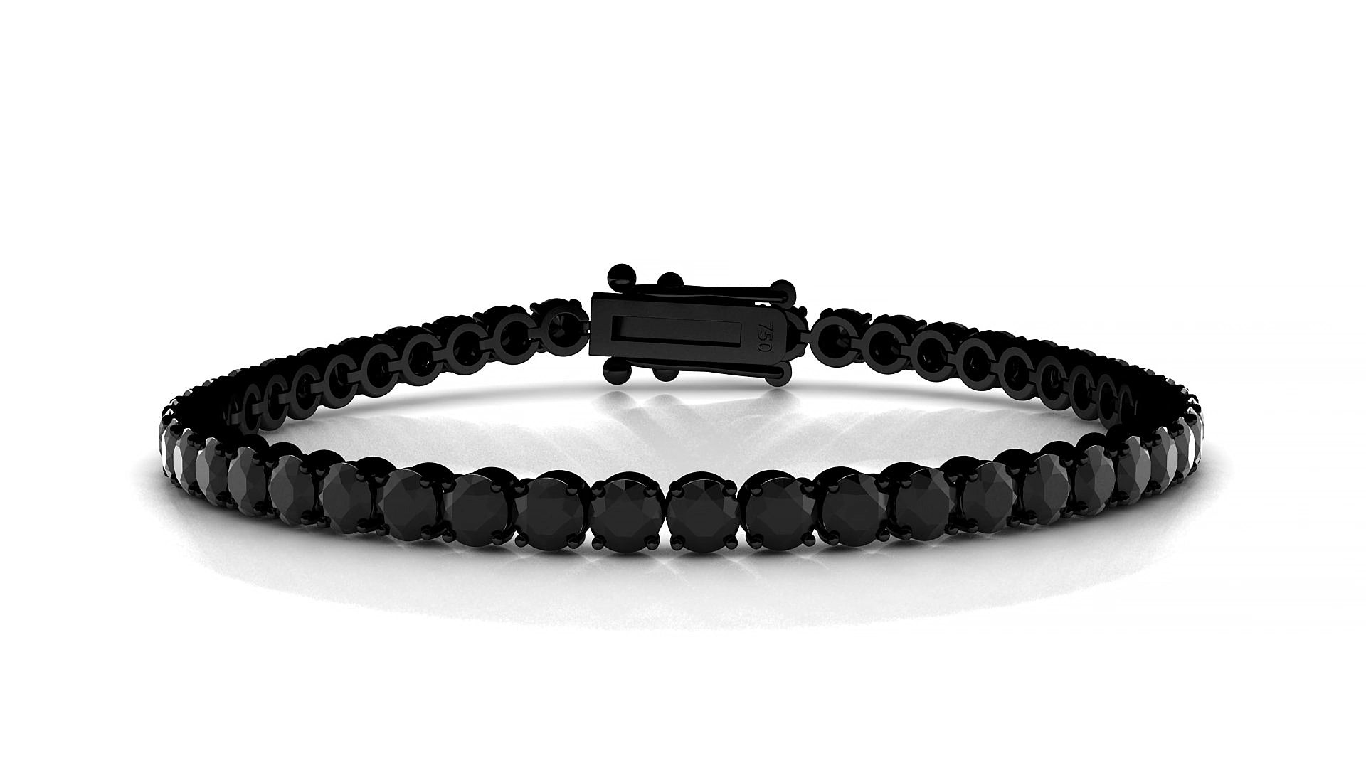 Firenze | 18k Black Gold 3.4 mm Round Natural Black Diamond 20 cm Tennis Bracelet