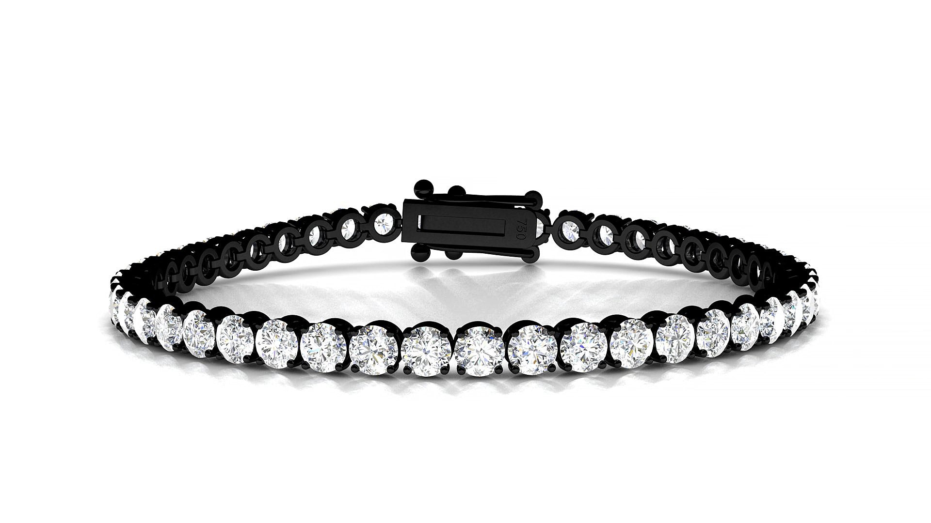 Firenze | 18k Black Gold 3.4 mm Round Natural Diamond 19 cm Tennis Bracelet