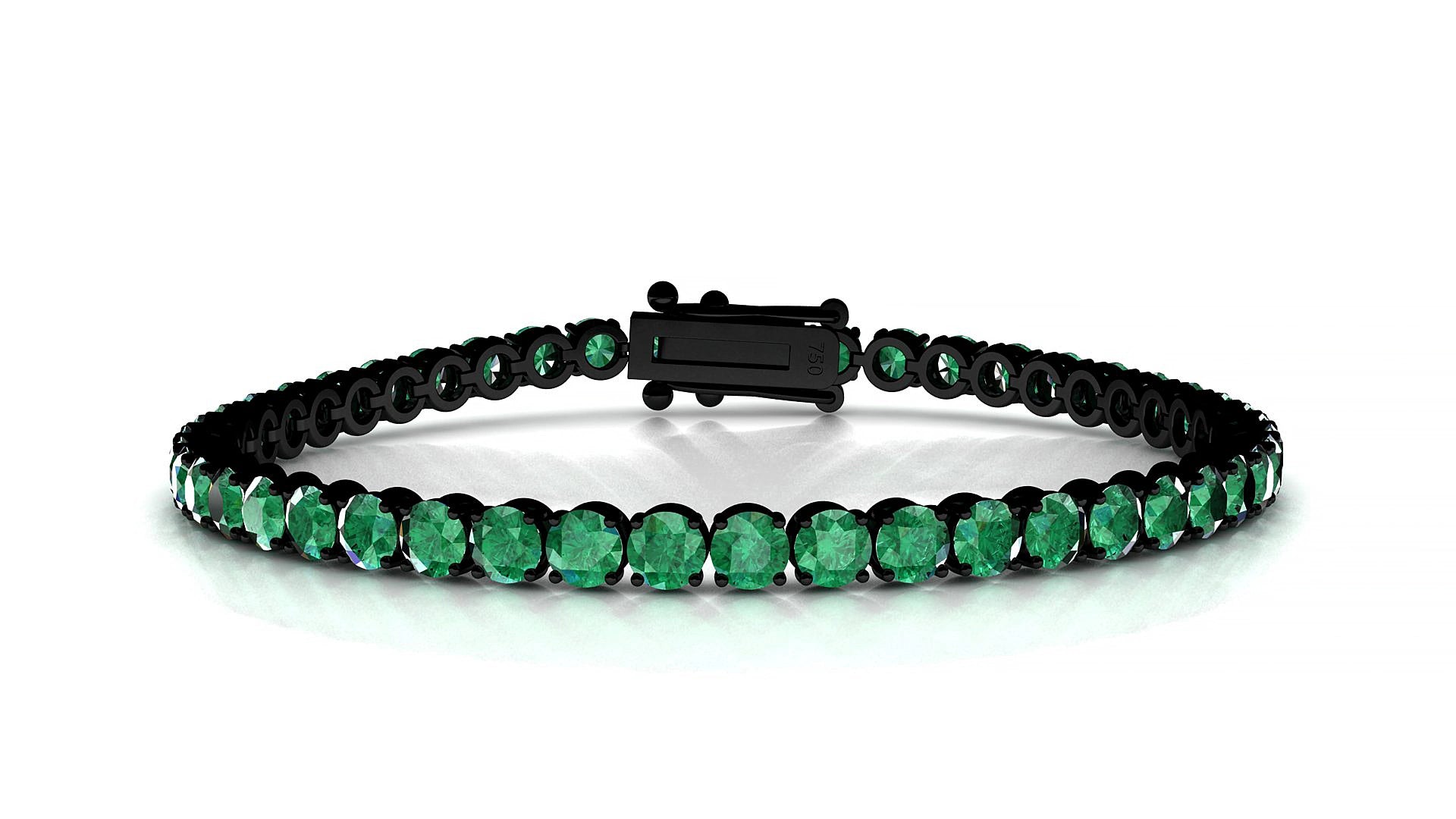 Firenze | 18k Black Gold 3.4 mm Round Natural Emerald 18 cm Tennis Bracelet