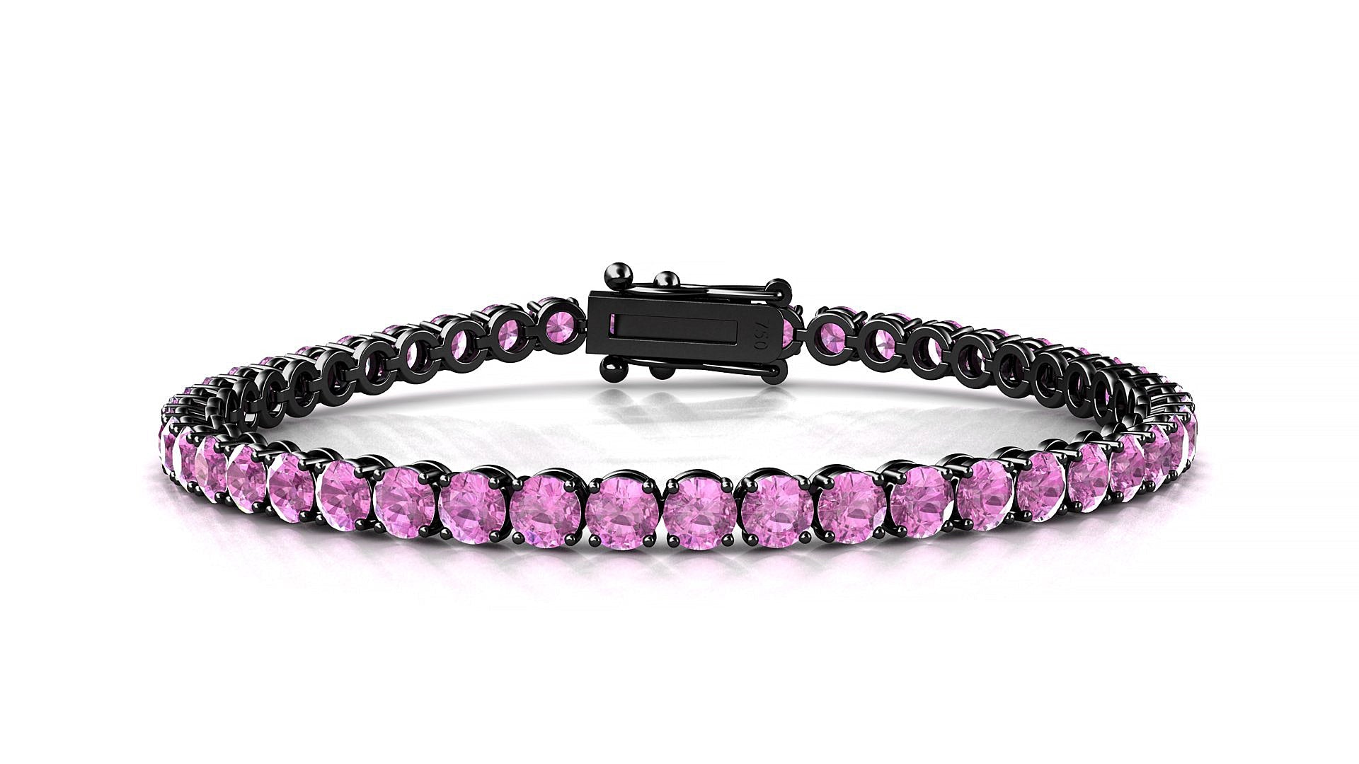 Firenze | 18k Black Gold 3.4 mm Round Natural Pink Sapphire Tennis Bracelet