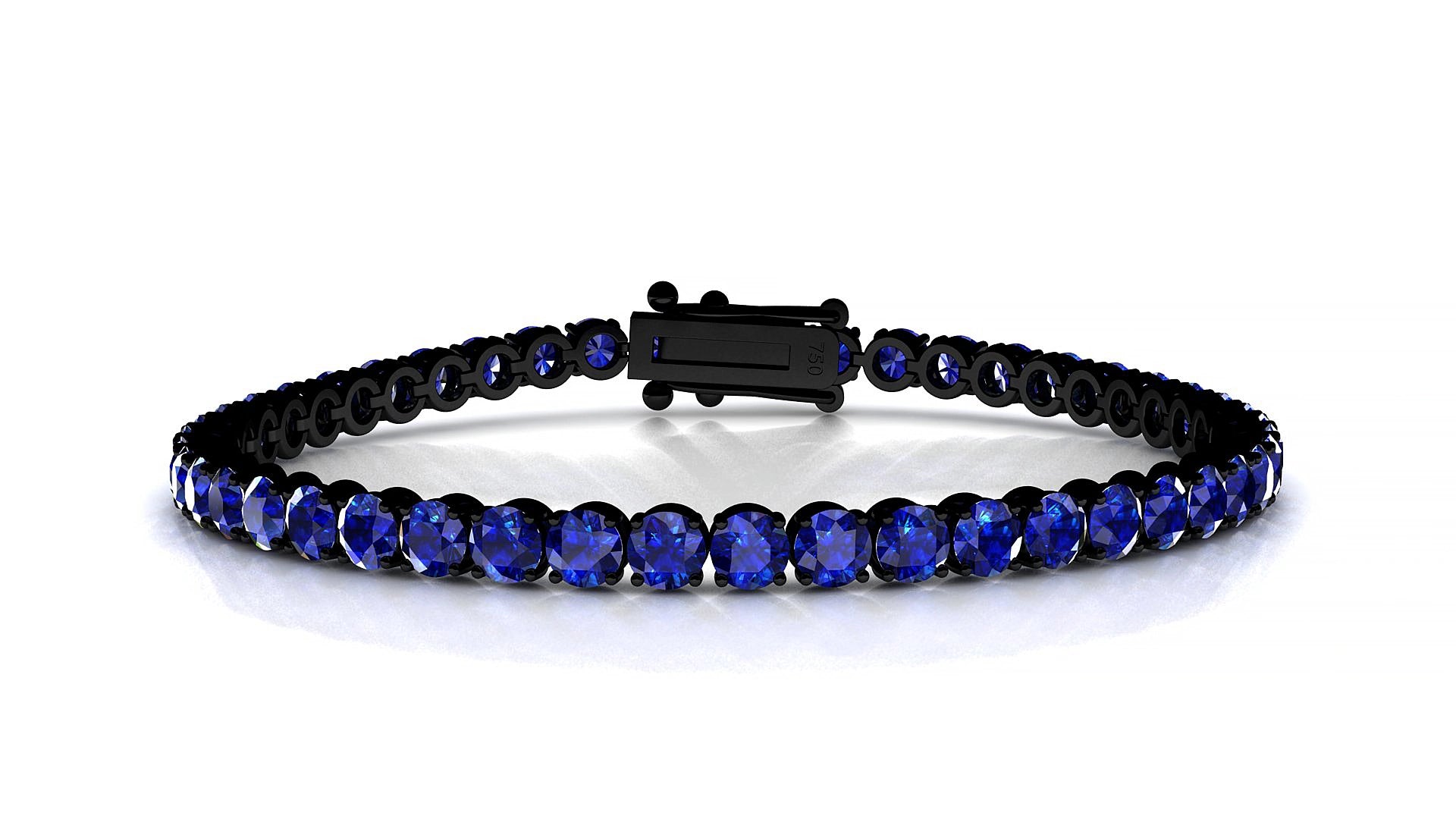 Firenze | 18k Black Gold 3.4 mm Round Natural Sapphire 15 cm Tennis Bracelet
