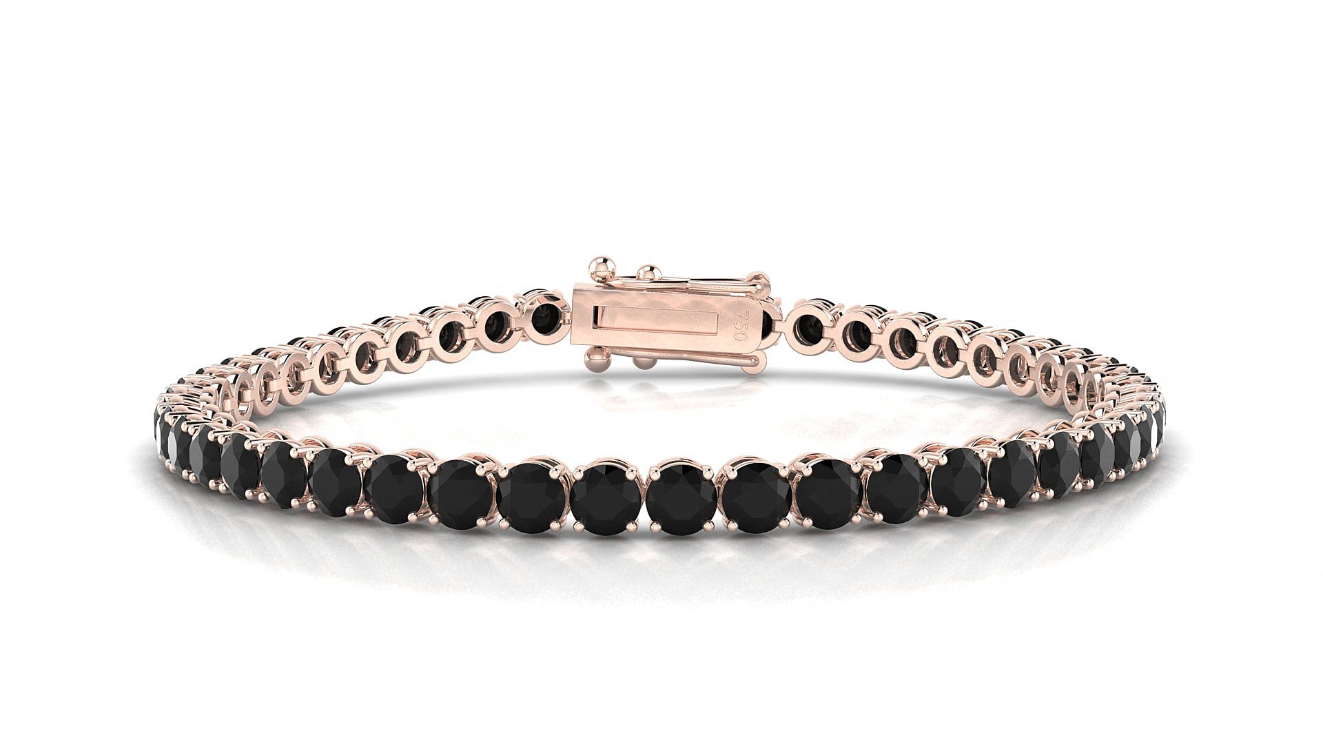 Firenze | 18k Rose Gold 3.4 mm Round Natural Black Diamond 15 cm Tennis Bracelet