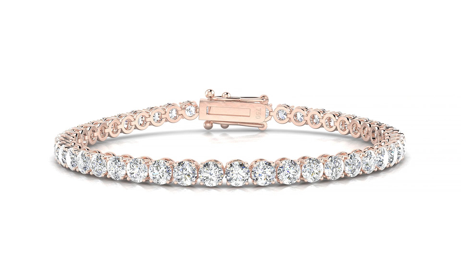 Firenze | 18k Rose Gold 3.4 mm Round Natural Diamond 15 cm Tennis Bracelet