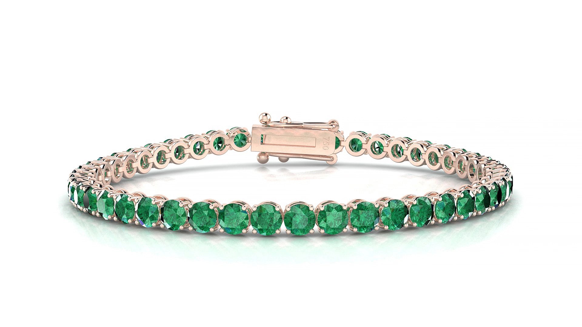 Firenze | 18k Rose Gold 3.4 mm Round Natural Emerald 17 cm Tennis Bracelet