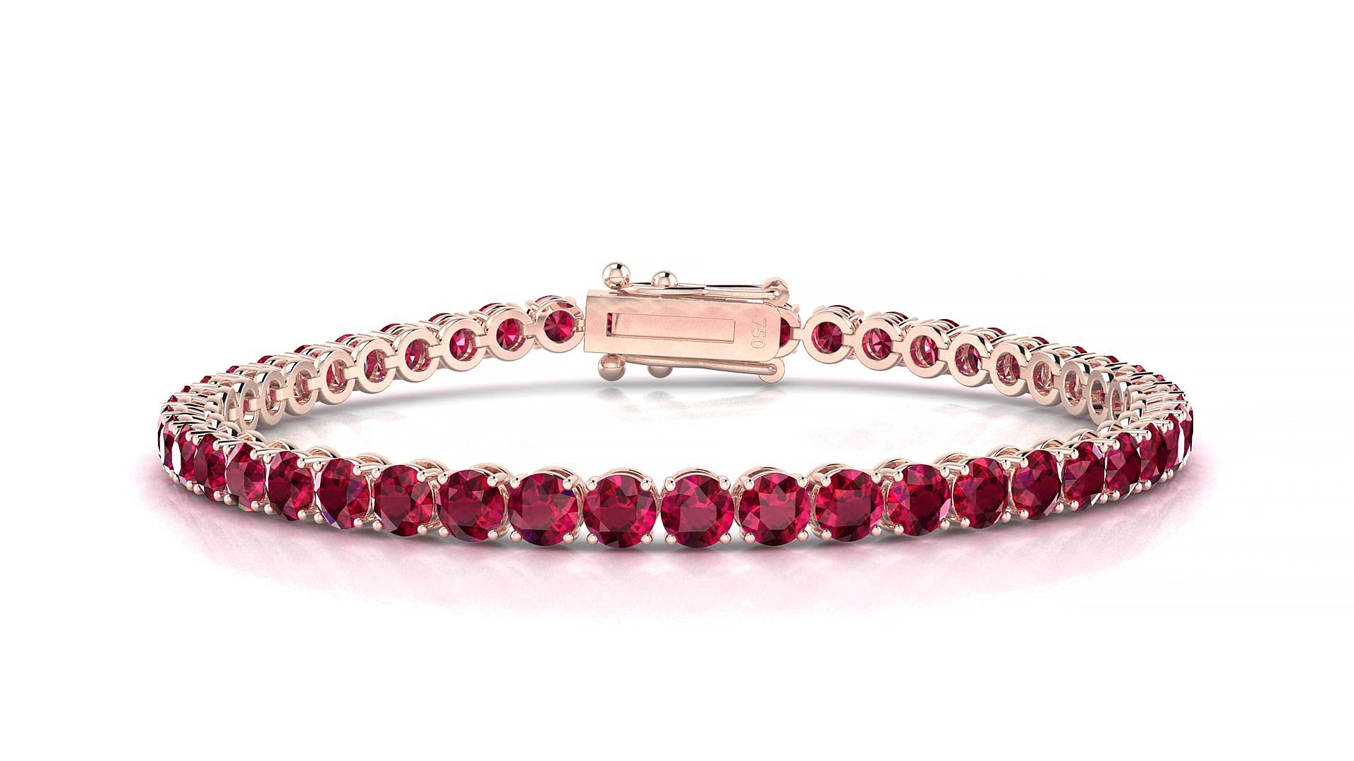 Firenze | 18k Rose Gold 3.4 mm Round Natural Ruby 18 cm Tennis Bracelet