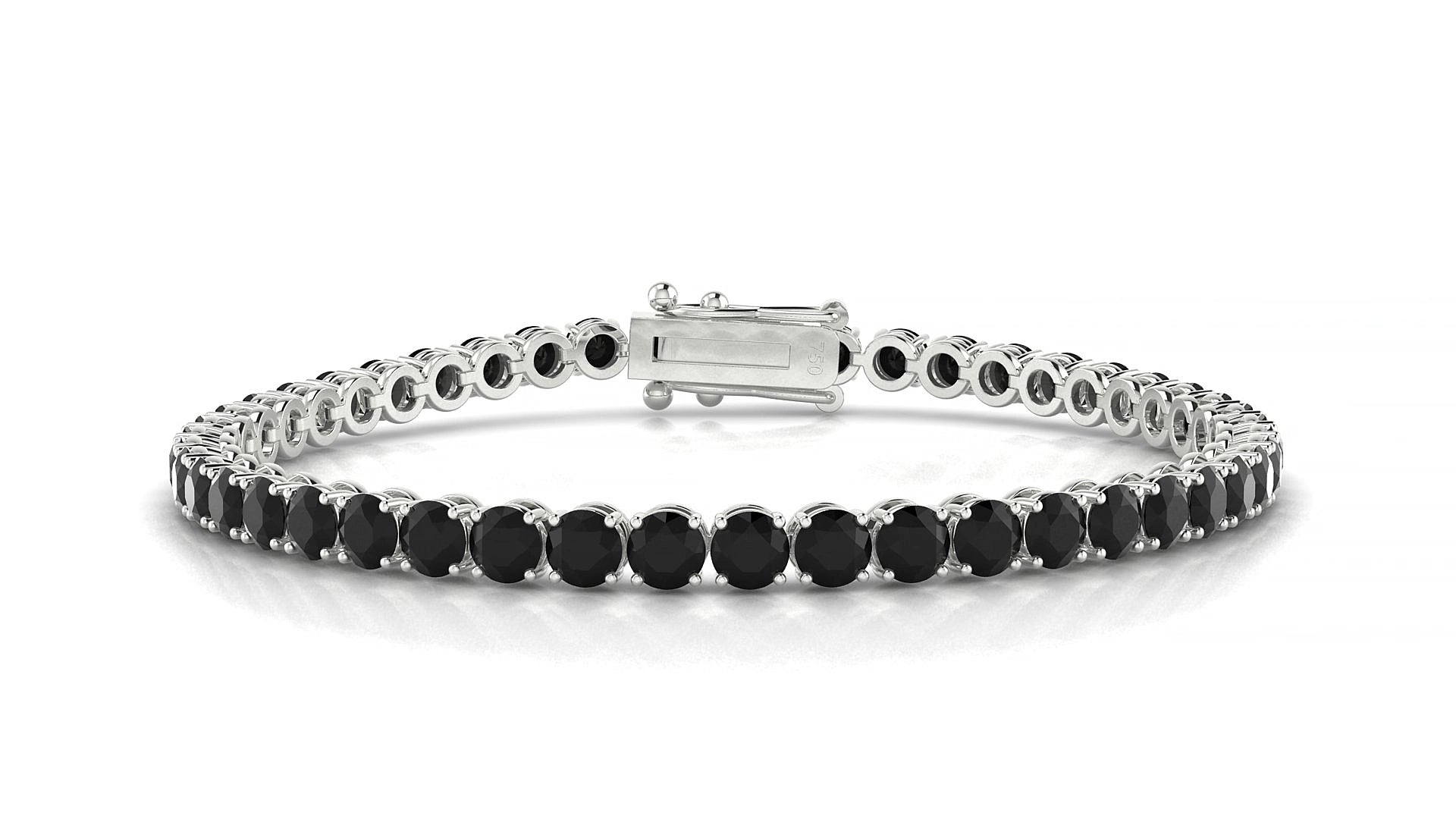 Firenze | 18k White Gold 3.4 mm Round Natural Black Diamond 15 cm Tennis Bracelet
