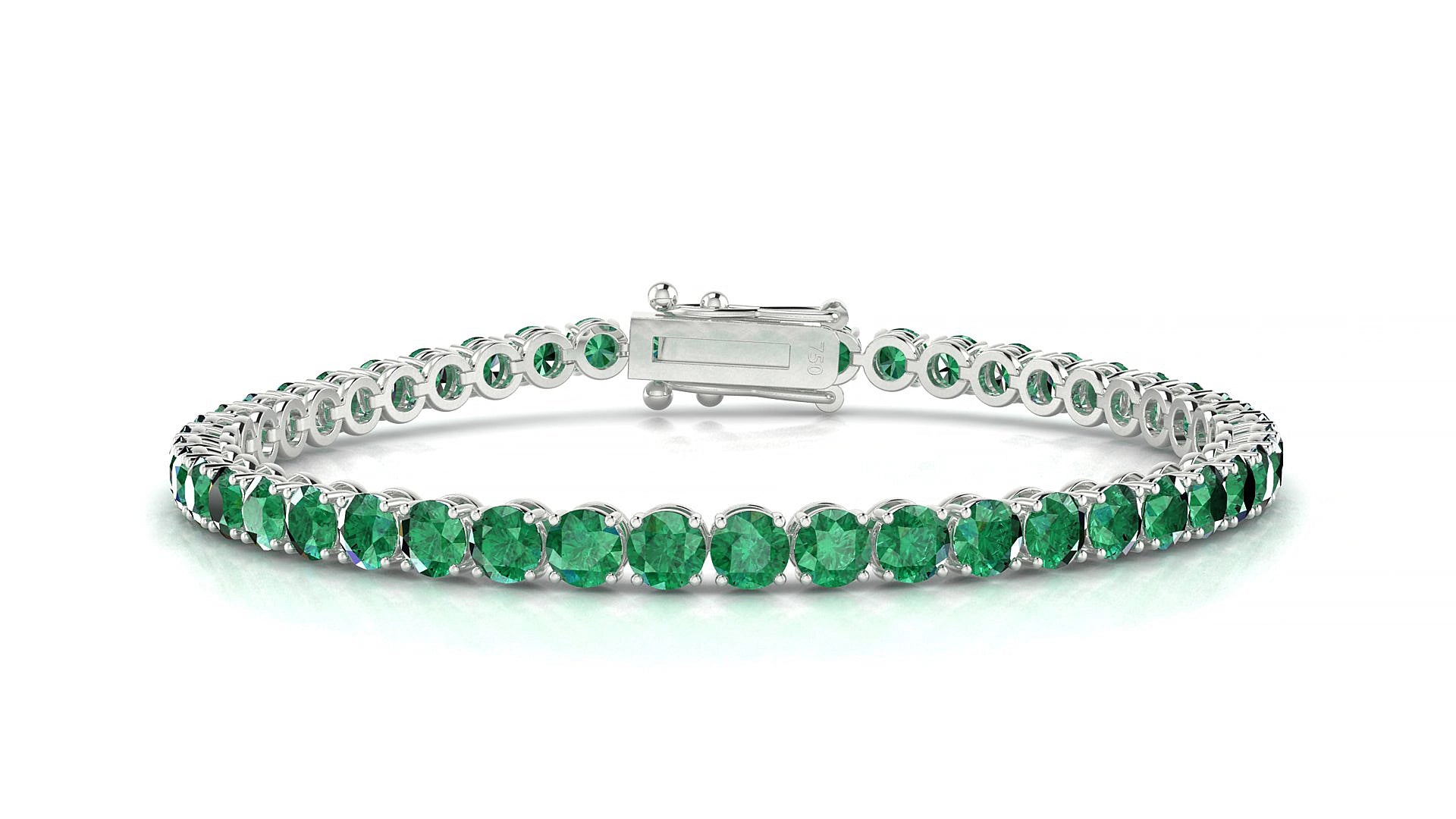 Firenze | 18k White Gold 3.4 mm Round Natural Emerald 15 cm Tennis Bracelet