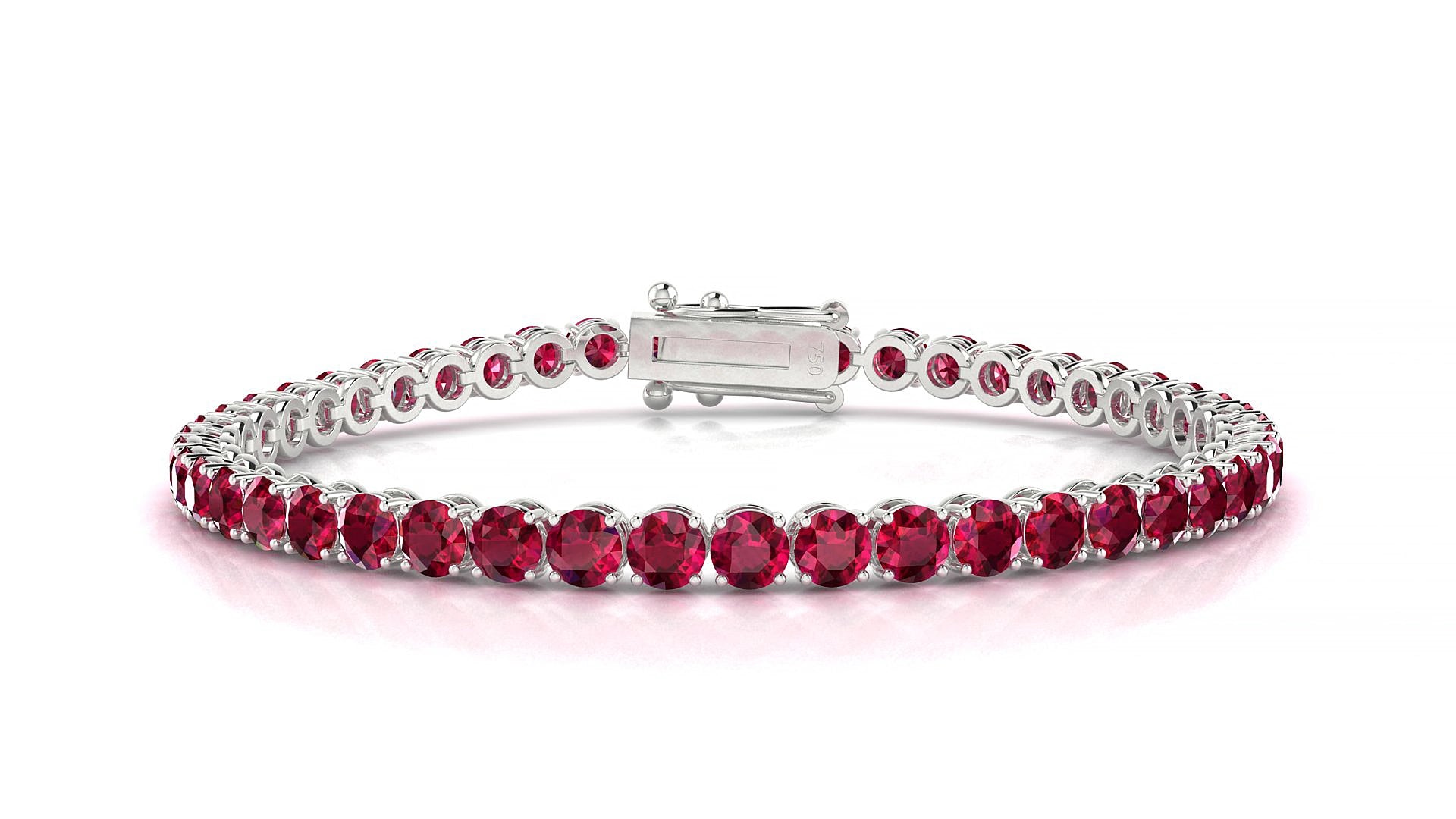 Firenze | 18k White Gold 3.4 mm Round Natural Ruby 17 cm Tennis Bracelet